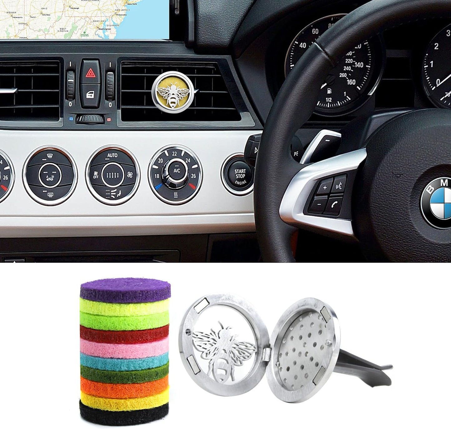 Car Diffuser Vent Clip 30mm Aromatherapy Essential Oil Automotive Diffuser Air Fresheners Vent Clips Car Accessories for Women Birthday Gifts (Bee)