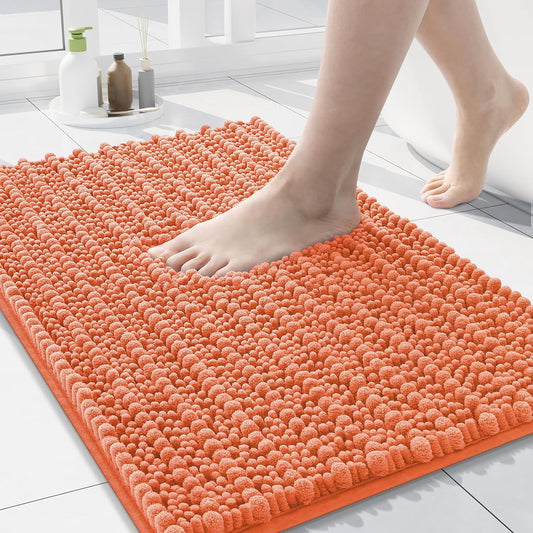 Arotive Luxury Chenille Bathroom Rug Mat, Extra Soft Thick Absorbent Shaggy Bath Rugs, Non-Slip Machine Wash Dry, Plush Bath Mats for Bathroom, Shower and Tub, 30x17, Coral
