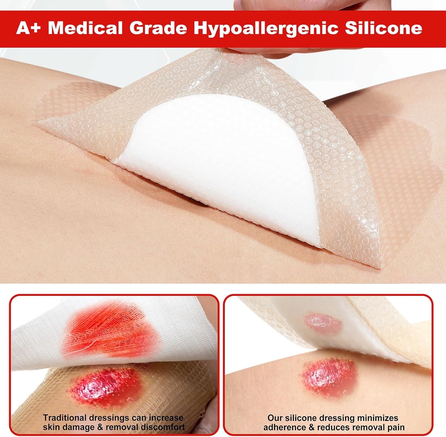 FRESINIDER 7"x7" (Pack of 10) Wound Silicone Sacral Foam Dressing Sacrum Foam Adhesive with Border - Waterproof Absorbent Breathable Bed Sore Pressure Pads