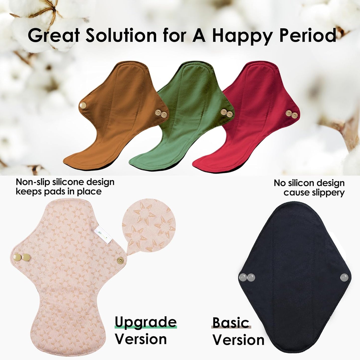 wegreeco 6 Pcs Reusable Menstrual Pads, Ultra Absorbent Cloth Pads for Heavy Flow, Sanitary for Teens, Women, Nonslip, Inner Aqua, Burgundy, Coffe, Rose Gold Outer, L