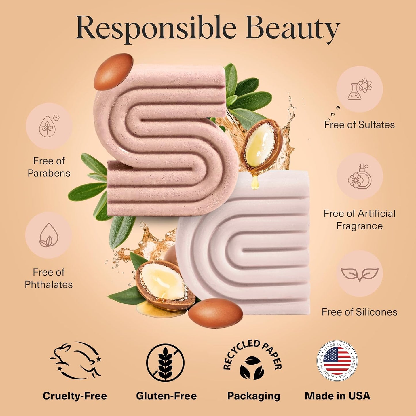 Kitsch Argan Oil Conditioner Bar – Repairing Hair Conditioner for Damaged Hair, Anti-Frizz – Strengthening, Moisturizing Hair Care – Paraben, Silicone & Sulfate-Free – Made in USA - 2.7 oz