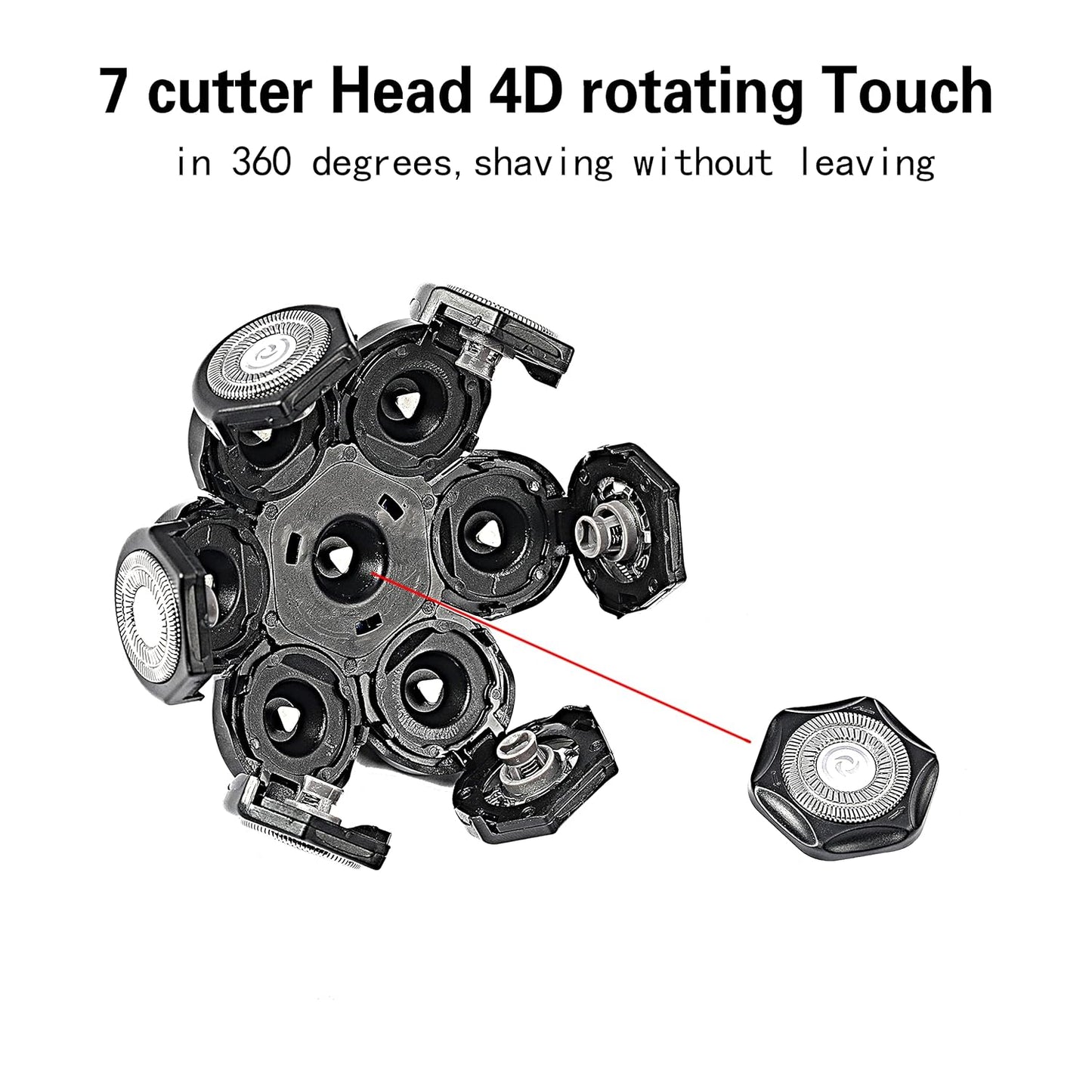 7 Blades Head Men's Electric Shaver Replacement Heads Floating Washable Shaver Replacement Blades for Bald Men (Black)