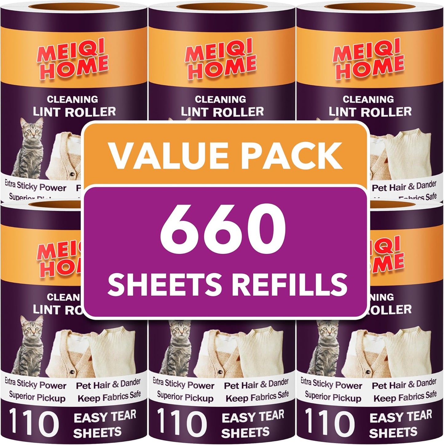 Extra Sticky Lint Roller Refills Only, 660 Easy-Tear Sheets for 3.9"-4" Lint Rollers with 1.5" Inner Diameter - Superior Cleanliness for Clothes
