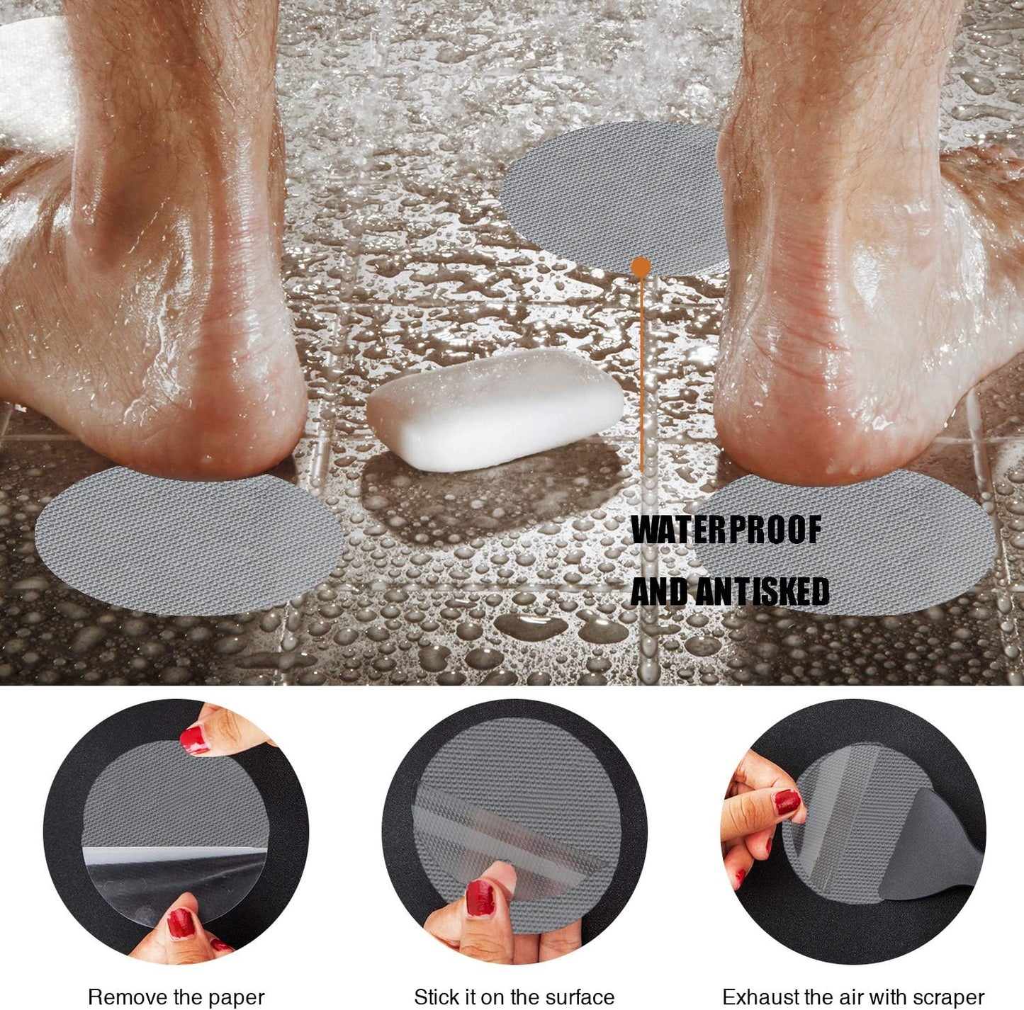 Non-Slip Bathtub Stickers, 24PCS Safety Bathroom Tubs Showers Treads Adhesive Decals Scraper (Gray)