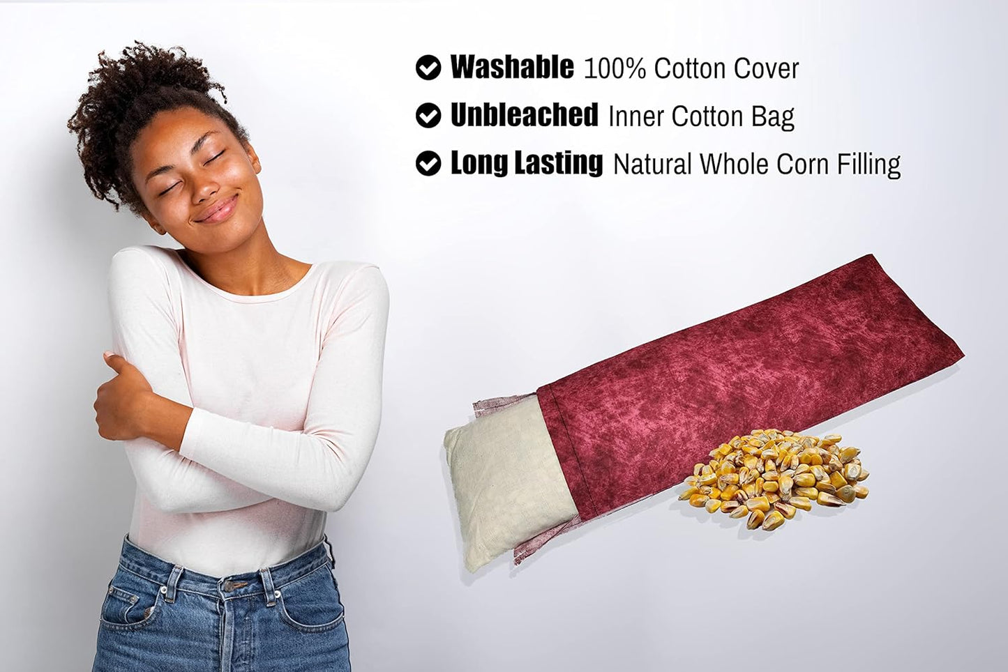 Microwavable Corn Filled Heating Pad and Cold Pack/Washable 100% Cotton Cover (Etched - Burgundy, 5.25in W x 17.25in L)