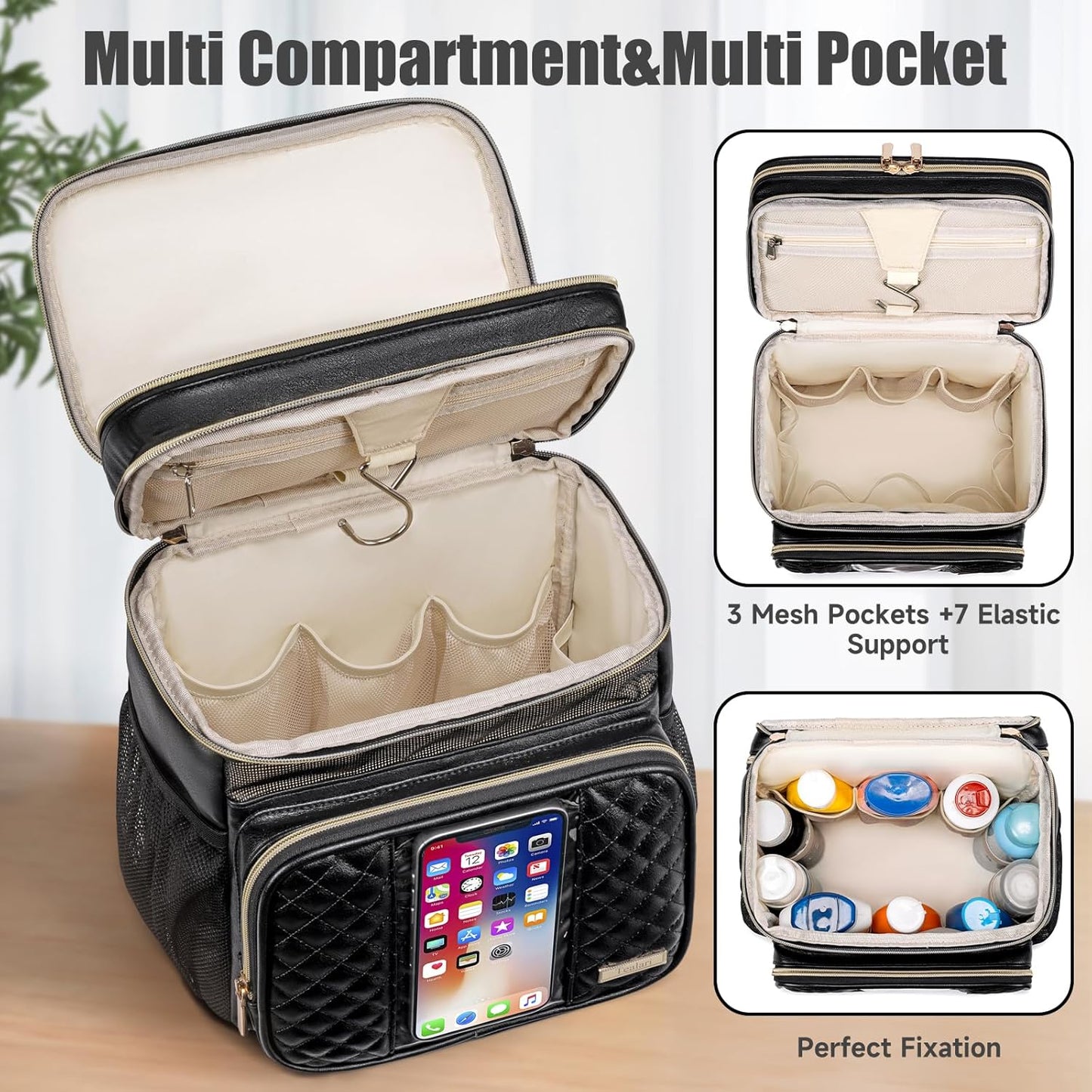 Large Leather Toiletry Bag for Women Men,Bathroom Bag,Water Resistant Portable Shower Caddy for College Dorm,Hanging Toiletry Bags for Traveling,Gym Camping Cruise Ship Travel Essentials Shower Bag