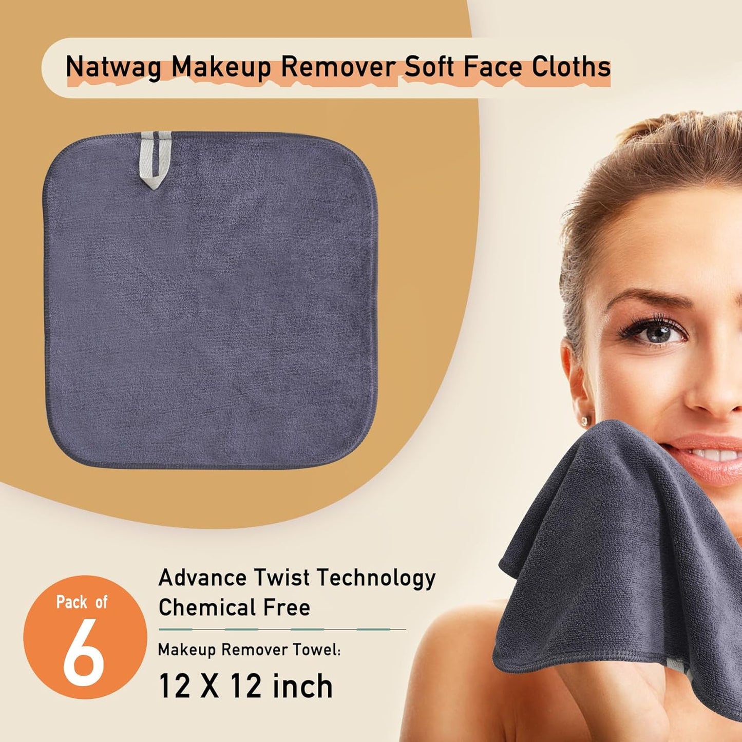 Makeup Remover Cloth, 12 x 12 Inch Microfiber Makeup Remover Towels Erase Makeup with Just Water, Reusable Grey Microfiber Face Towels Washcloths