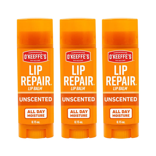 O'Keeffe's Lip Repair Unscented Lip Balm for Dry, Cracked Lips - Stick (3 Pack) - Moisturizer for Very Dry Lips