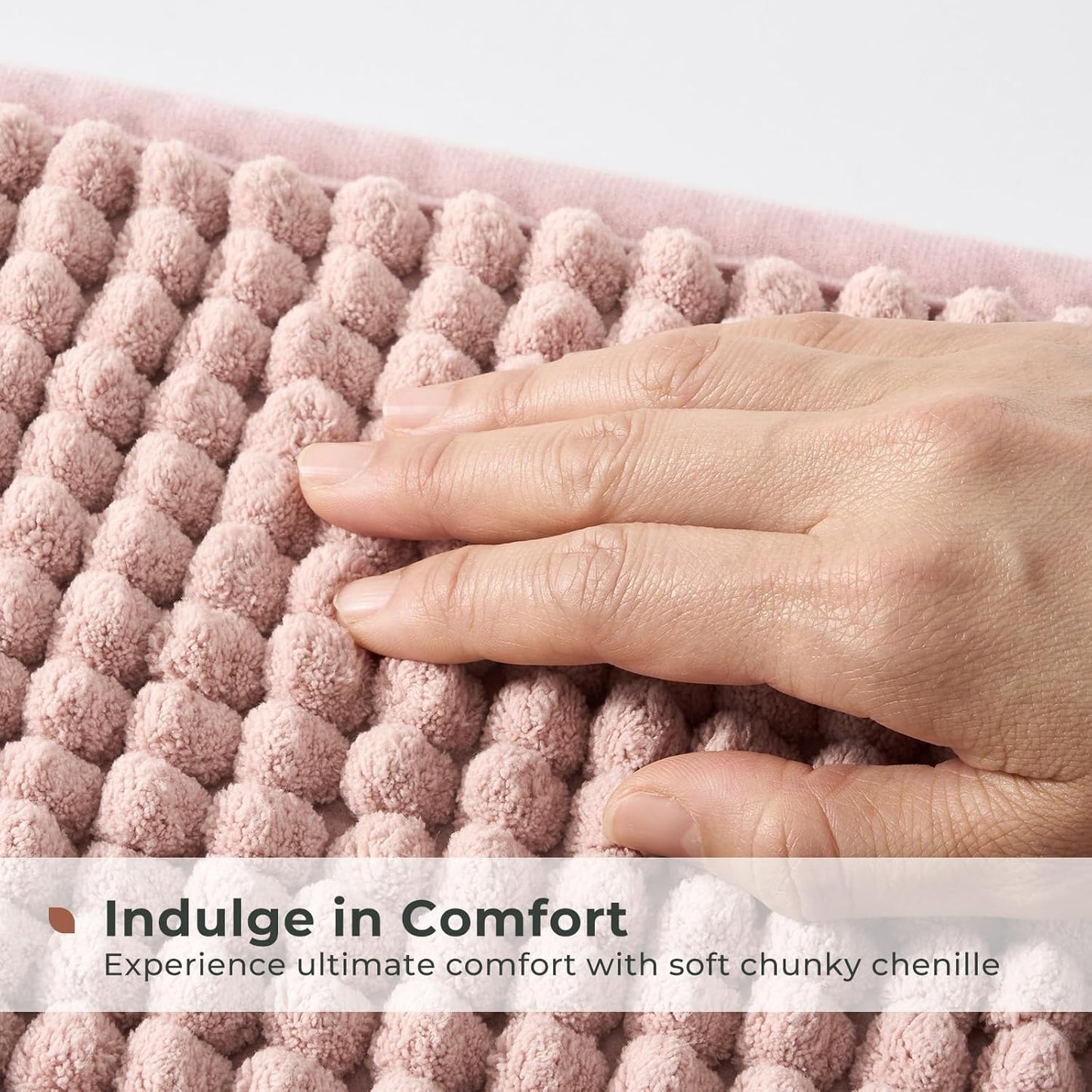 FRESHMINT Thick Chunky Chenille Bathroom Rugs 24"x36", Non Slip Bath Mat for Bathroom Floor, Large Soft Bathroom Decor Accessories, Cute Shower Mat Water Absorbent, Washable, Dusty Pink