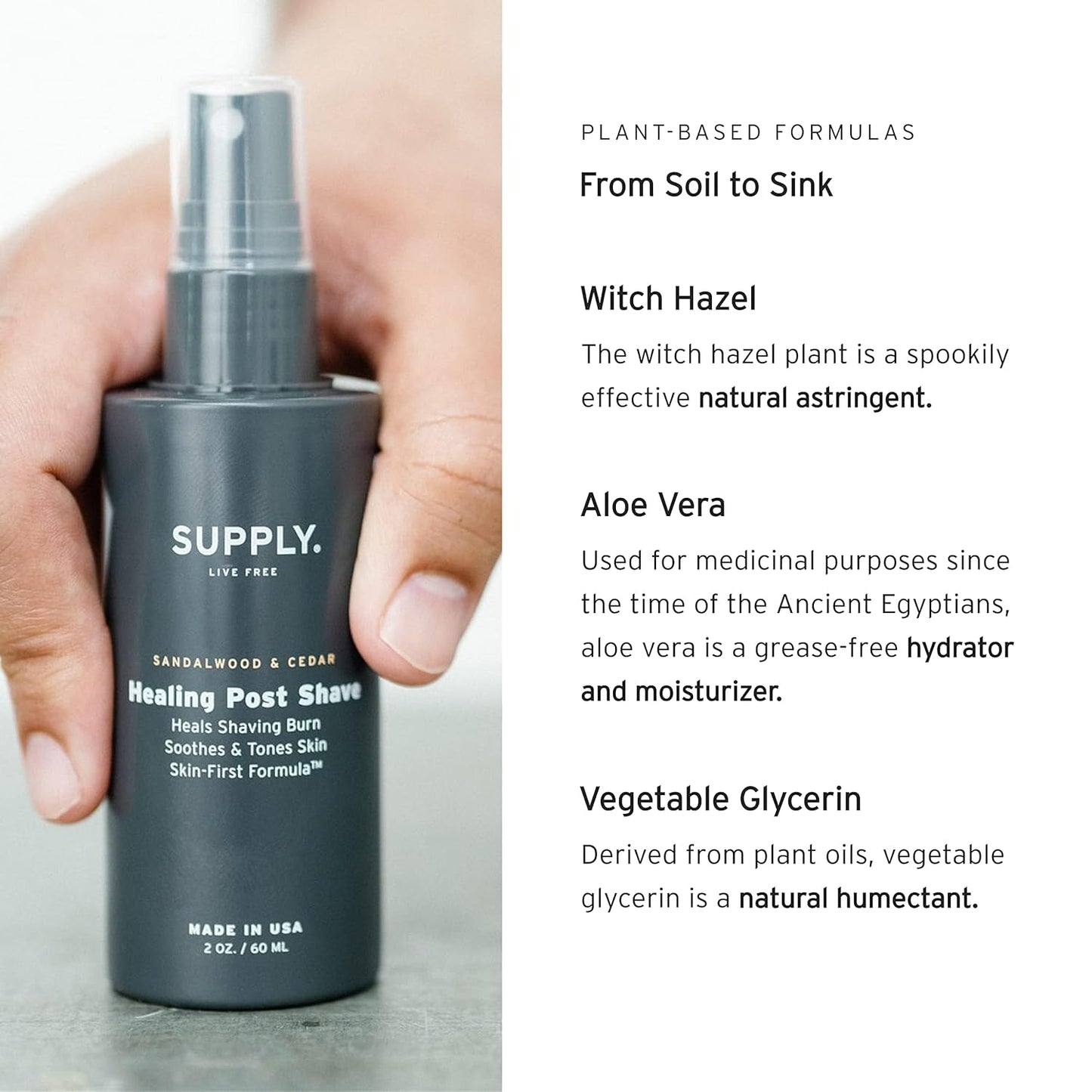 SUPPLY Healing Post Shave- Citrus & Basil After Shave- Alcohol- Free Soothing Formula for Men- Nourishes, Soothes and Boost Cell Repair- for Sensitive and Acne-Prone Skin- 2 oz. Bottle