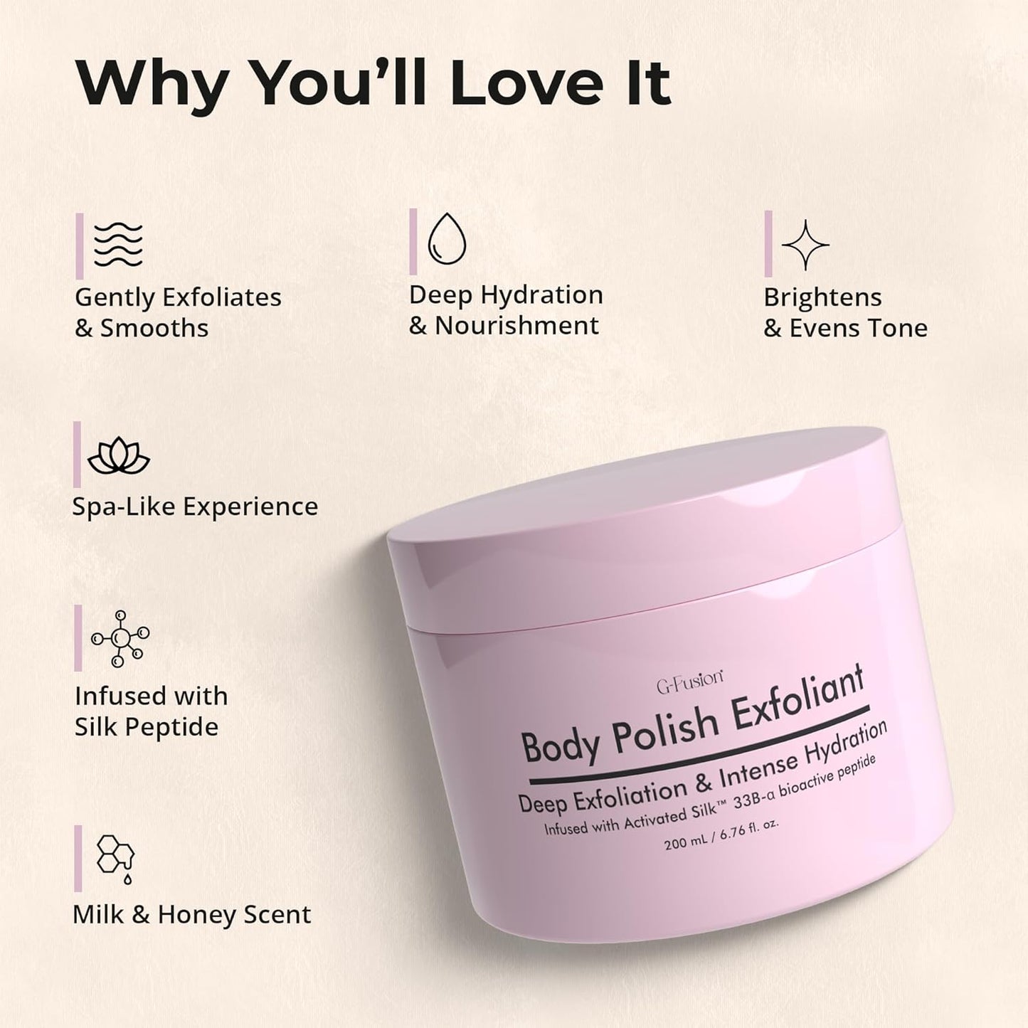 Silk Peptide Body Polish Gentle Exfoliant - Honey & Coconut Body Scrubs with Shea Butter, Exfoliants & Hydrating Oils for Smooth, Glowing Skin – Deep Moisturizing & Radiance Boosting Formula