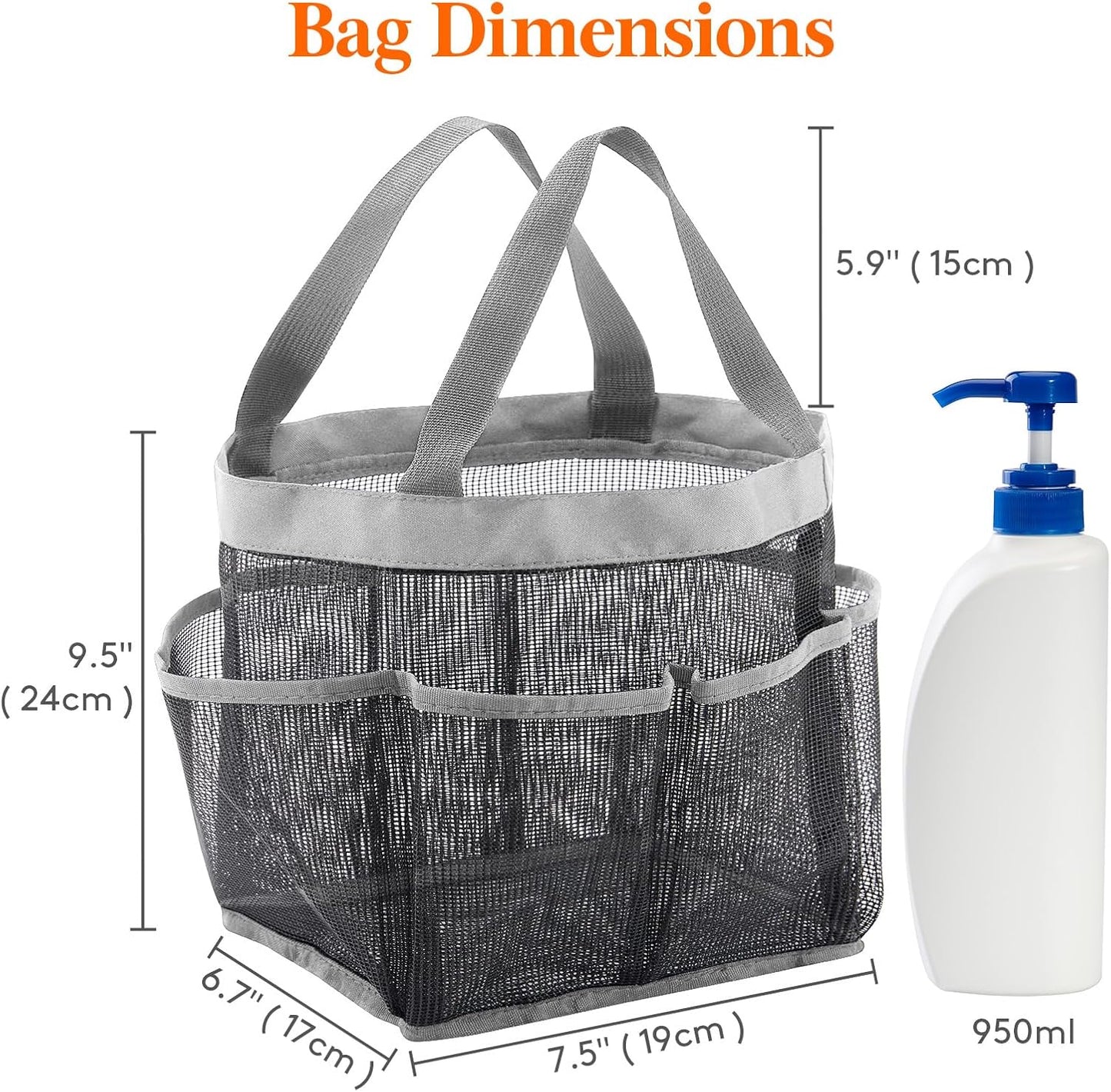 Lifewit Mesh Shower Caddy Freestanding Portable Shower Tote Bag for College Dorm, Bathroom, Gym, Travel, Quick Dry Hanging Organizer with 7 Storage Pockets for Toiletry Essentials, Grey