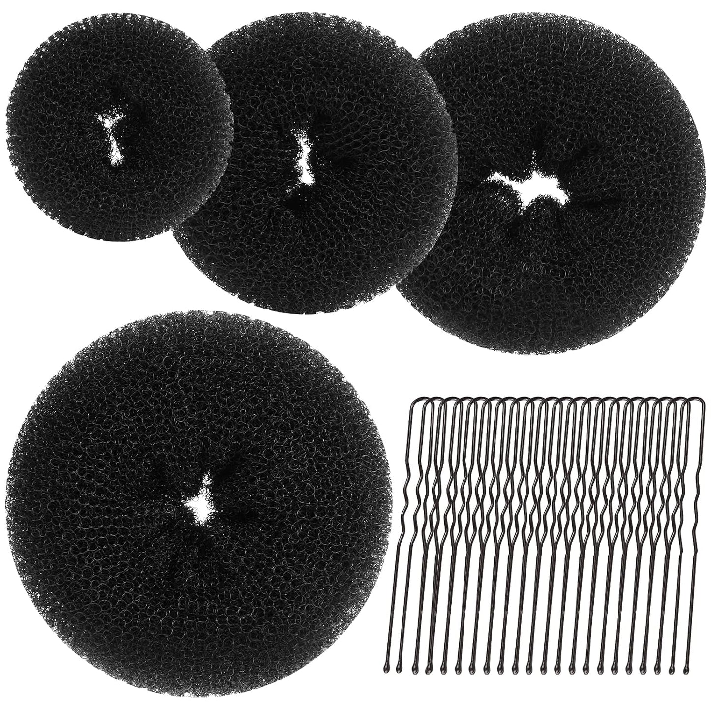 Teenitor Hair Donut, Hair Bun Maker, Black（Extra-large, Large, Medium and Small）