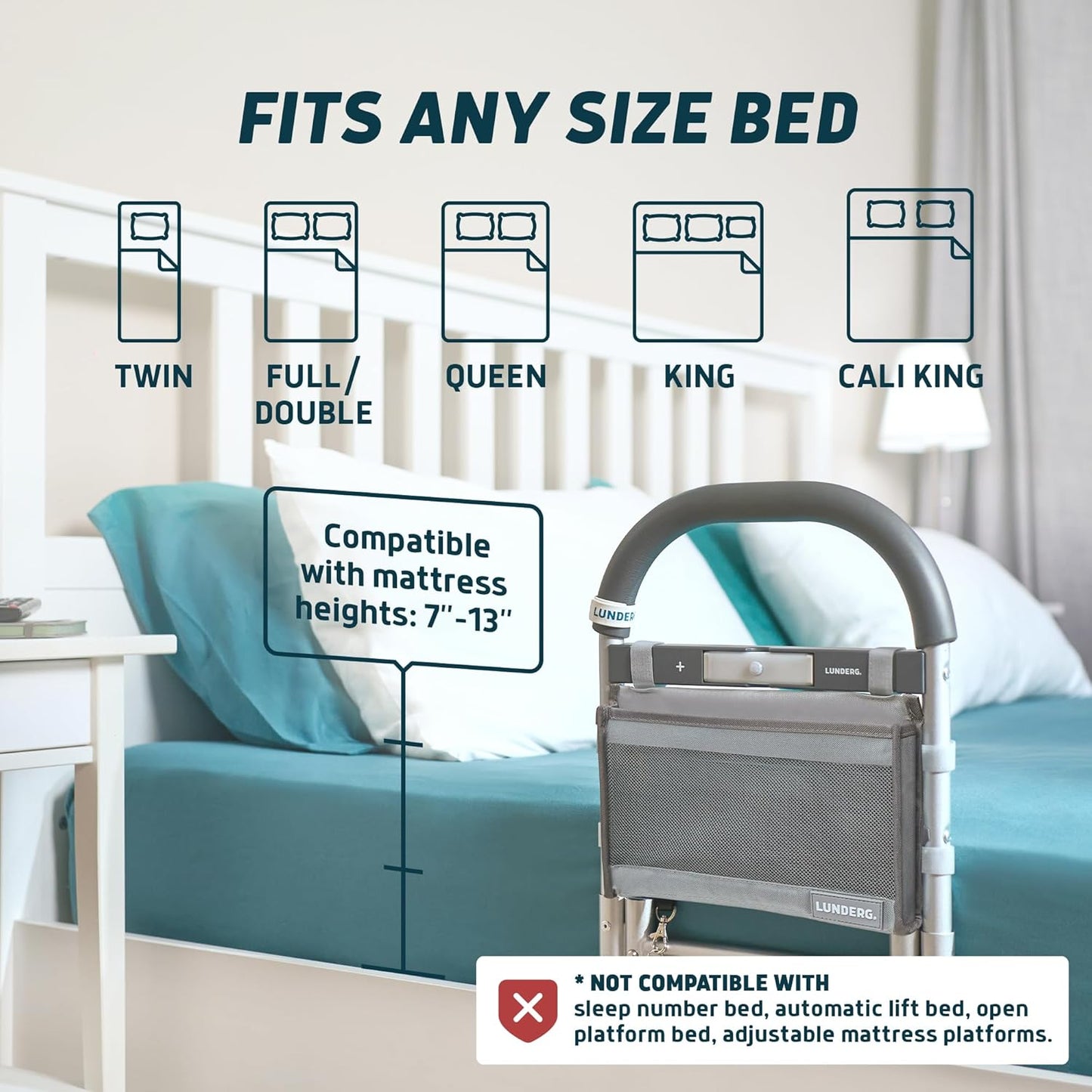Lunderg Bed Assist Rail for Seniors with Motion-Activated Light & Storage Pocket - Easy to Install Bed Rails for Elderly Adults Safety & Post-Surgery - Helps Reduce Falls & Support Independence