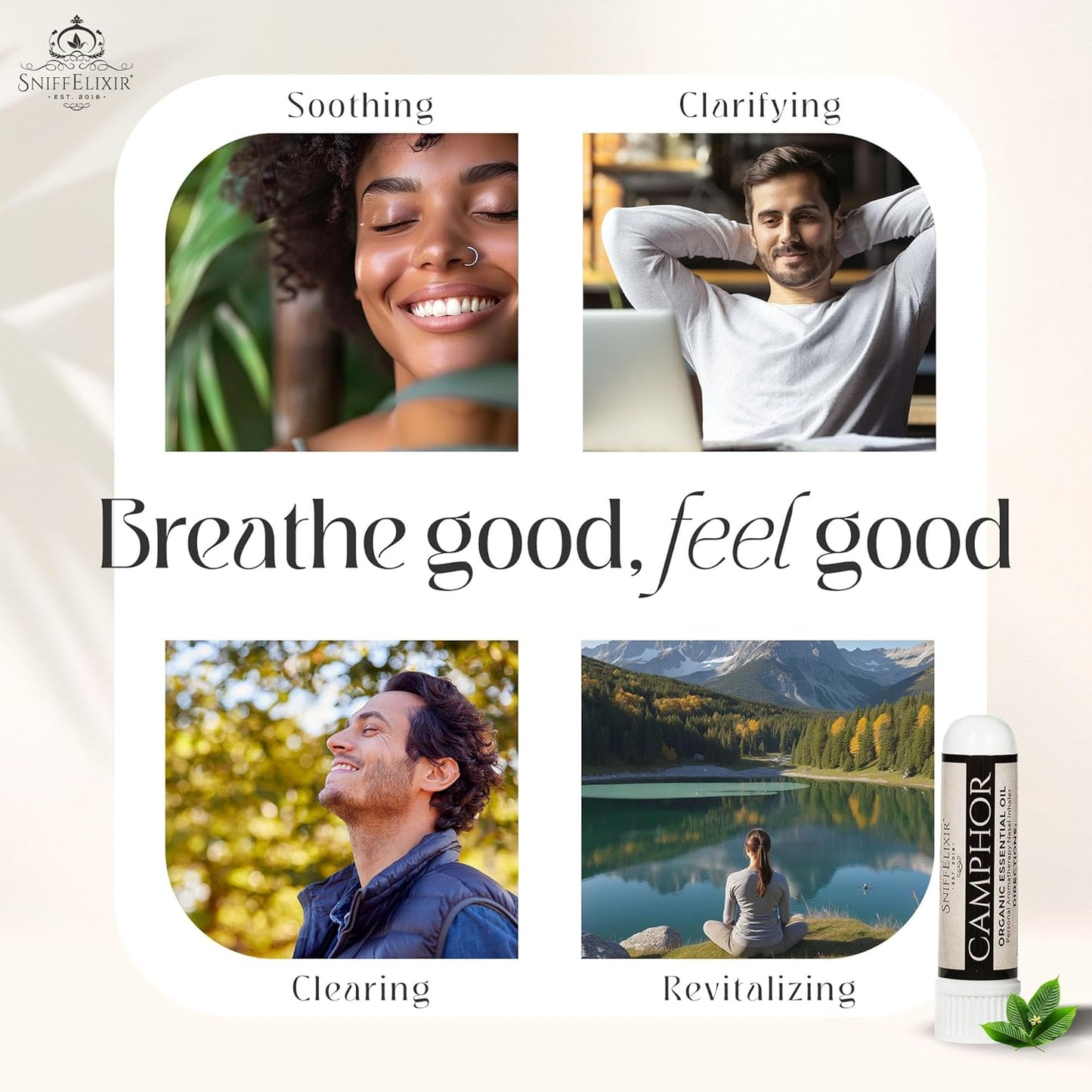 2 Pack Camphor Nasal Stick + Peppermint Nasal Inhalers – Aromatherapy Inhaler Sticks for Cough, Motion Sickness, Nausea Stick, Headaches and Migraines – Portable Nasal Inhalers for Adults