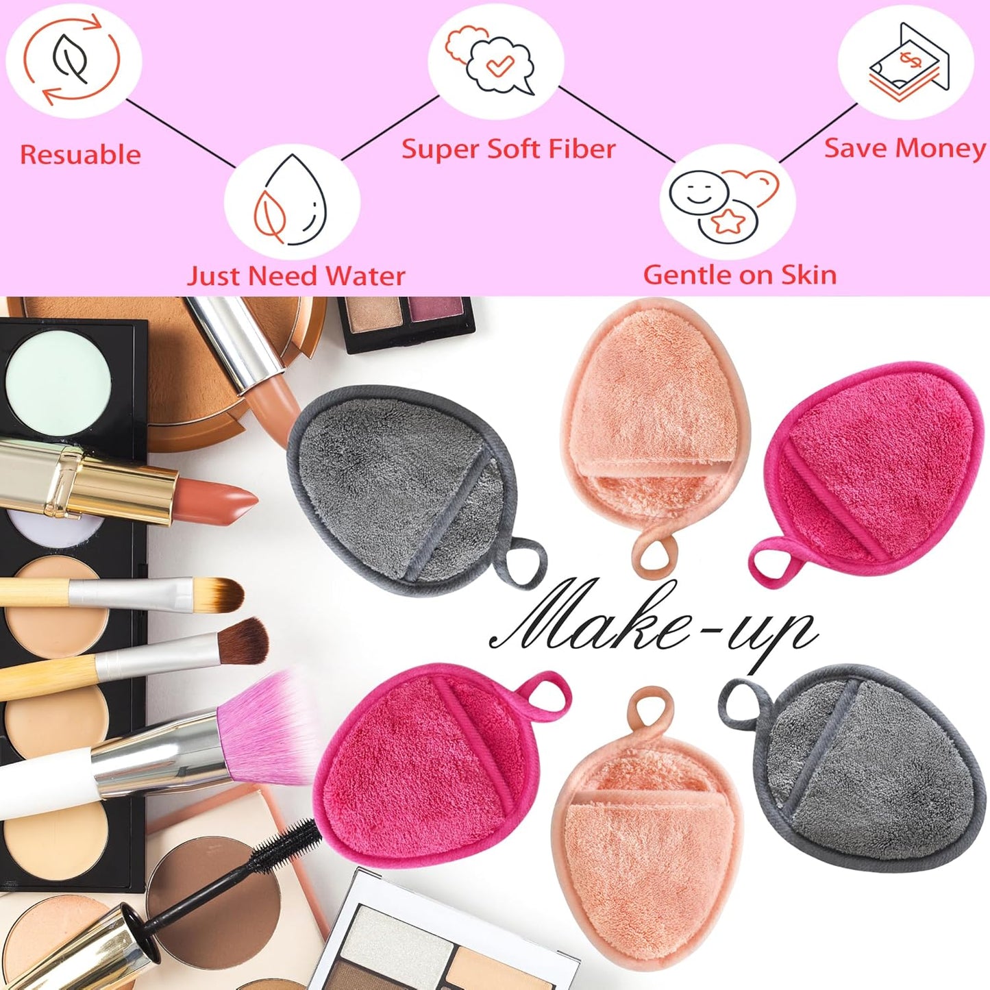 Reusable Makeup Remover Pads Soft Makeup Remover Cloths Washable Facial Makeup Cleansing Pads for Face,Lip,Eyes 12PCS