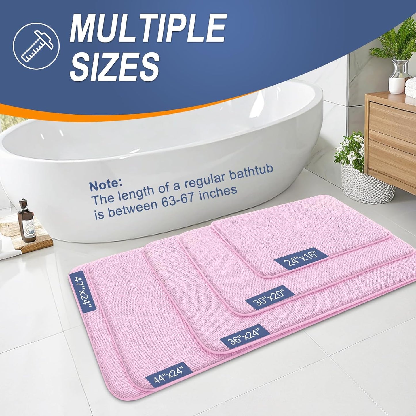 OLANLY Thick Memory Foam Bath Mat Rug 30x20, Extra Soft Absorbent Bathroom Rug, Quick Dry Bath Mats, Non-Slip, Machine Washable Carpet for Bathroom, Tub and Shower, Home Decor Accessories, Pink