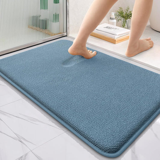 OLANLY Thick Memory Foam Bath Mat Rug 36x24, Extra Soft Absorbent Bathroom Rug, Quick Dry Bath Mats, Non-Slip, Machine Washable Carpet for Bathroom, Tub and Shower, Home Decor Accessories, Airy Blue