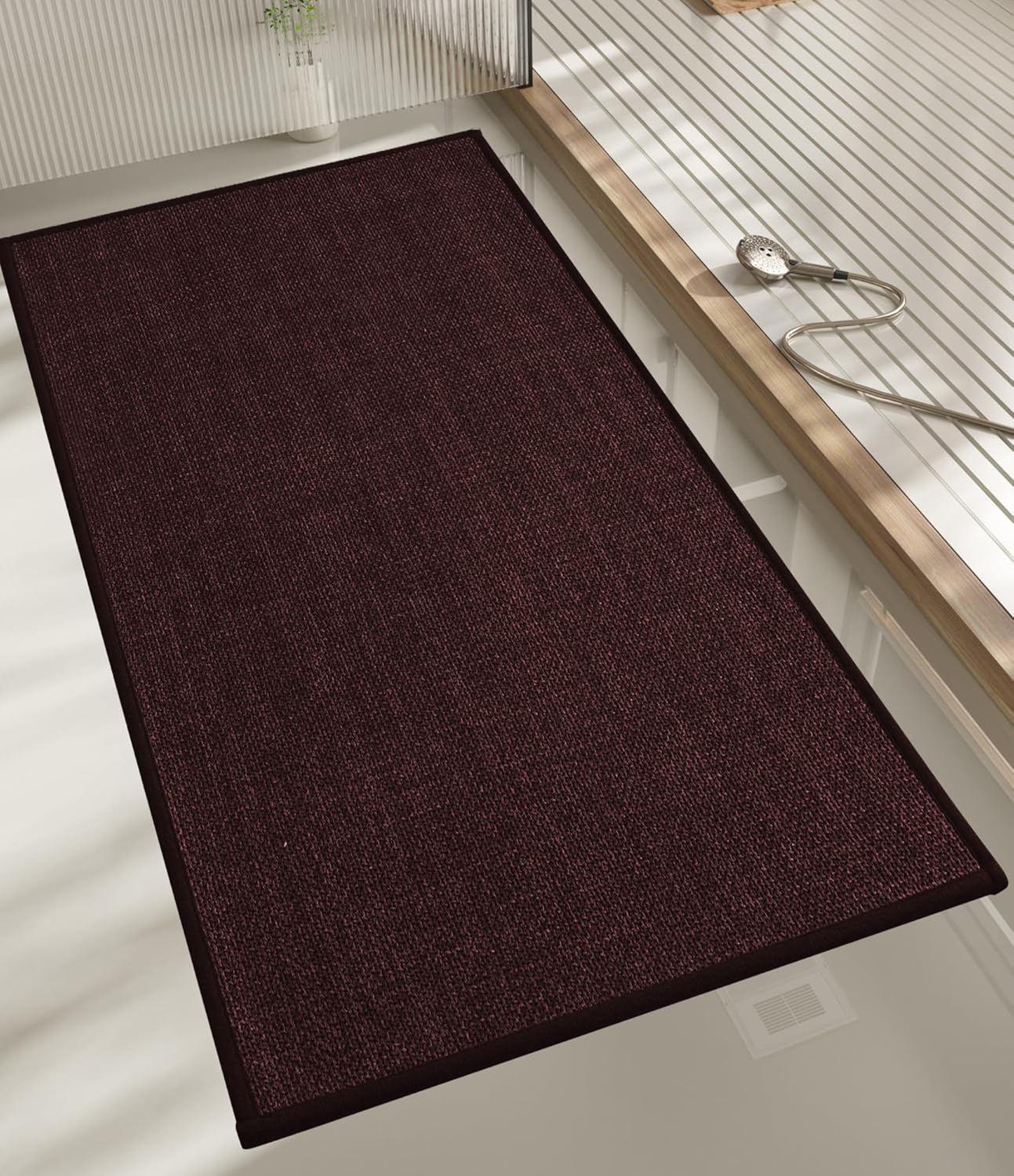 chakme Bathroom Rugs Mat 47x17, Ultra Thin Non Slip Bath Rug Runner Quick Dry Absorbent Bath Mat for Bathroom, (Dark Purple, 47"x17")