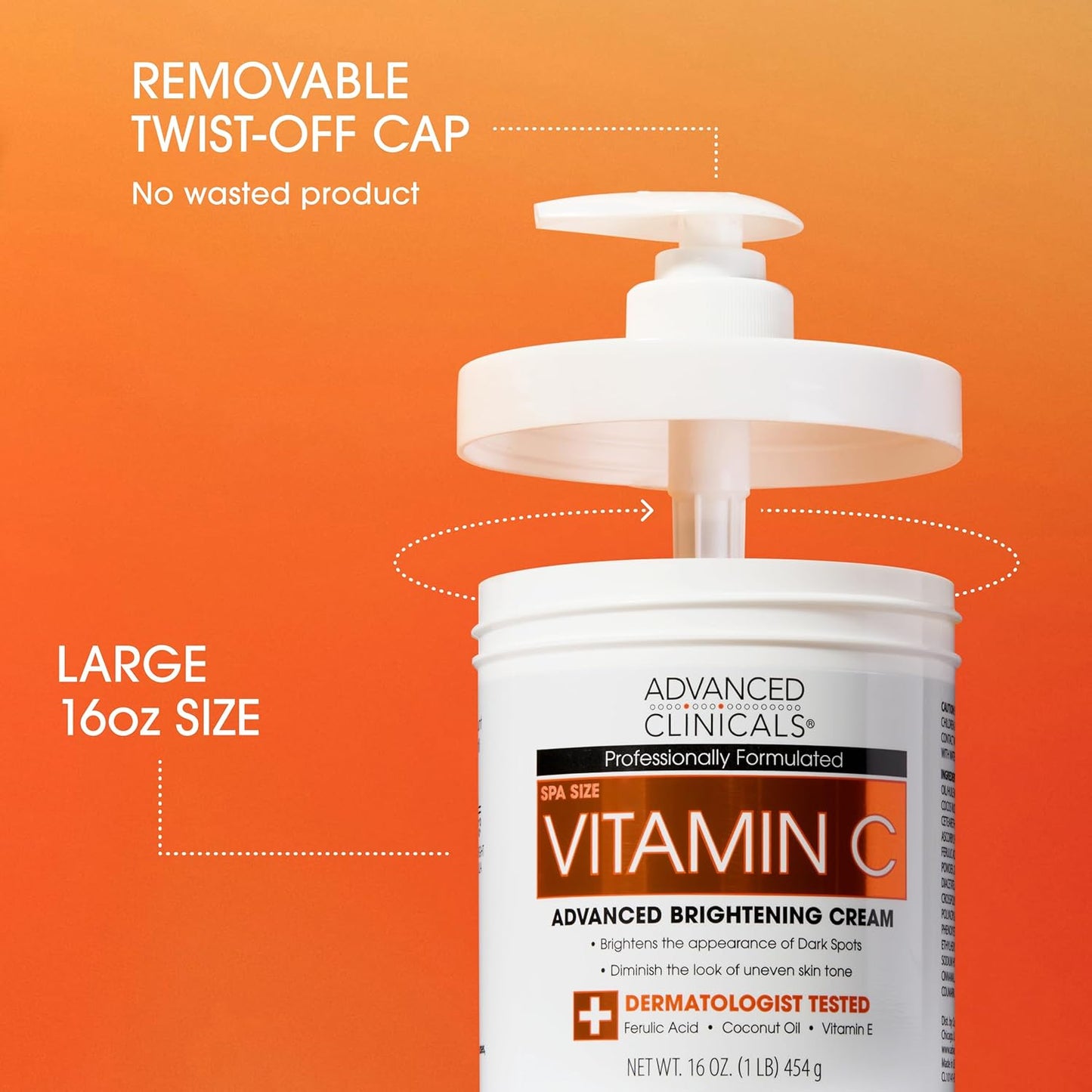 Advanced Clinicals Vitamin C Cream Visibly Brightening Body Lotion | Vitamin C Moisturizer Skin Care Body Cream For Women & Men Helps Visibly Improve Look Of Dark Spots & Uneven Skin Tone, 16 Ounce