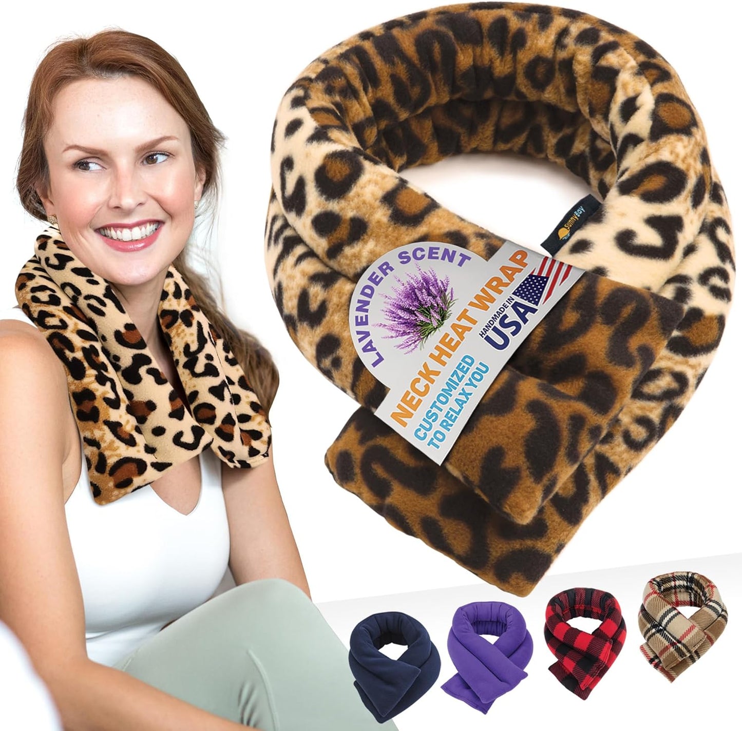 SunnyBay Microwave Heating Pad, Microwavable Heated Neck and Shoulder Wrap, Soothing Weighted Moist Heat or Ice Pack with Flaxseed and Lavender, FSA HSA Approved, 26x5 Inches, 2.5 lbs, Leopard
