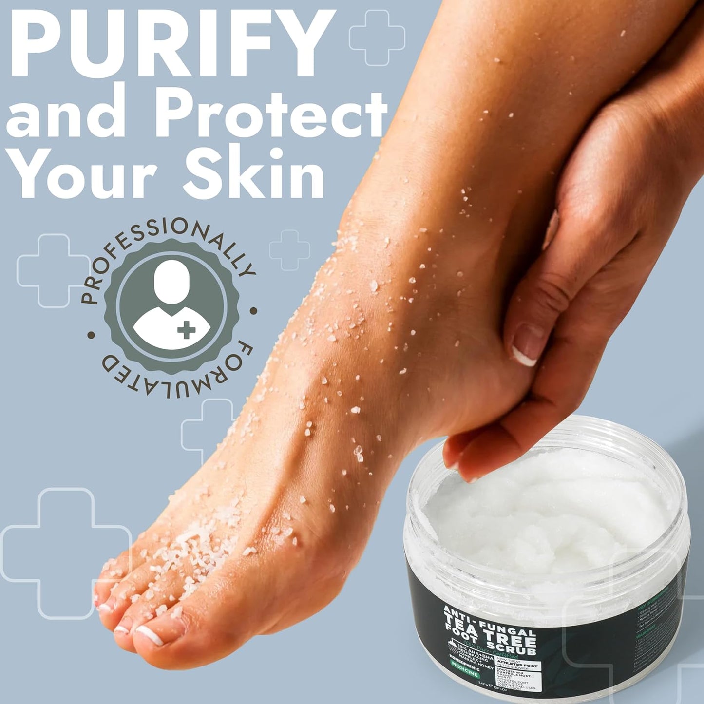 Foot Scrub with Tea Tree Oil | Callus Remover For Feet | Exfoliating Scrub with Salicylic and Glycolic Acid for Dead Skin, Athlete’s Foot, Warts, Corns, Rashes, Foot Odor, Insect Bites and Foot Care