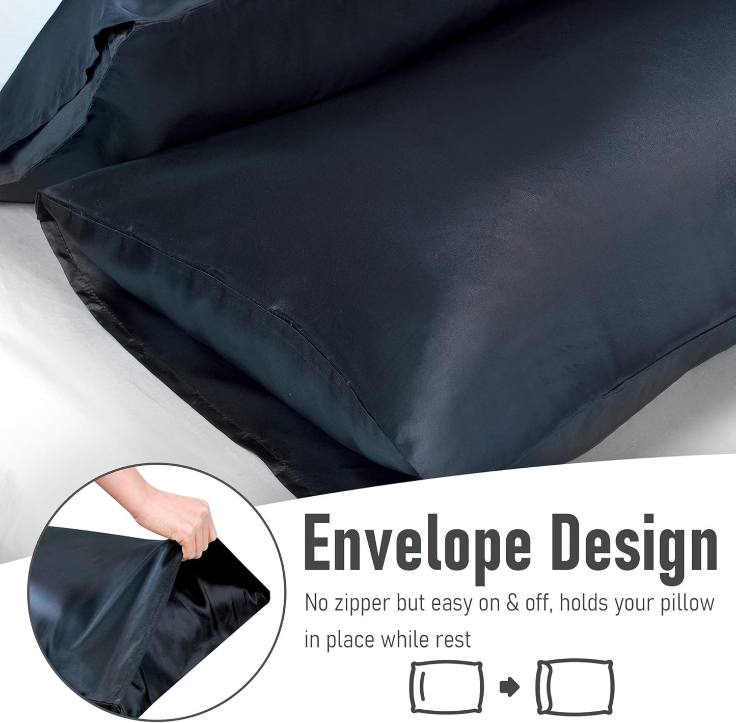 Tyfitb Satin Pillowcase Set for Hair & Skin Care – Cooling, Hypoallergenic, Anti-Frizz, Wrinkle-Free – Soft, Luxurious Pillowcases with Envelope Closure – 2-Pack, King Size 20x36, Gift-Ready
