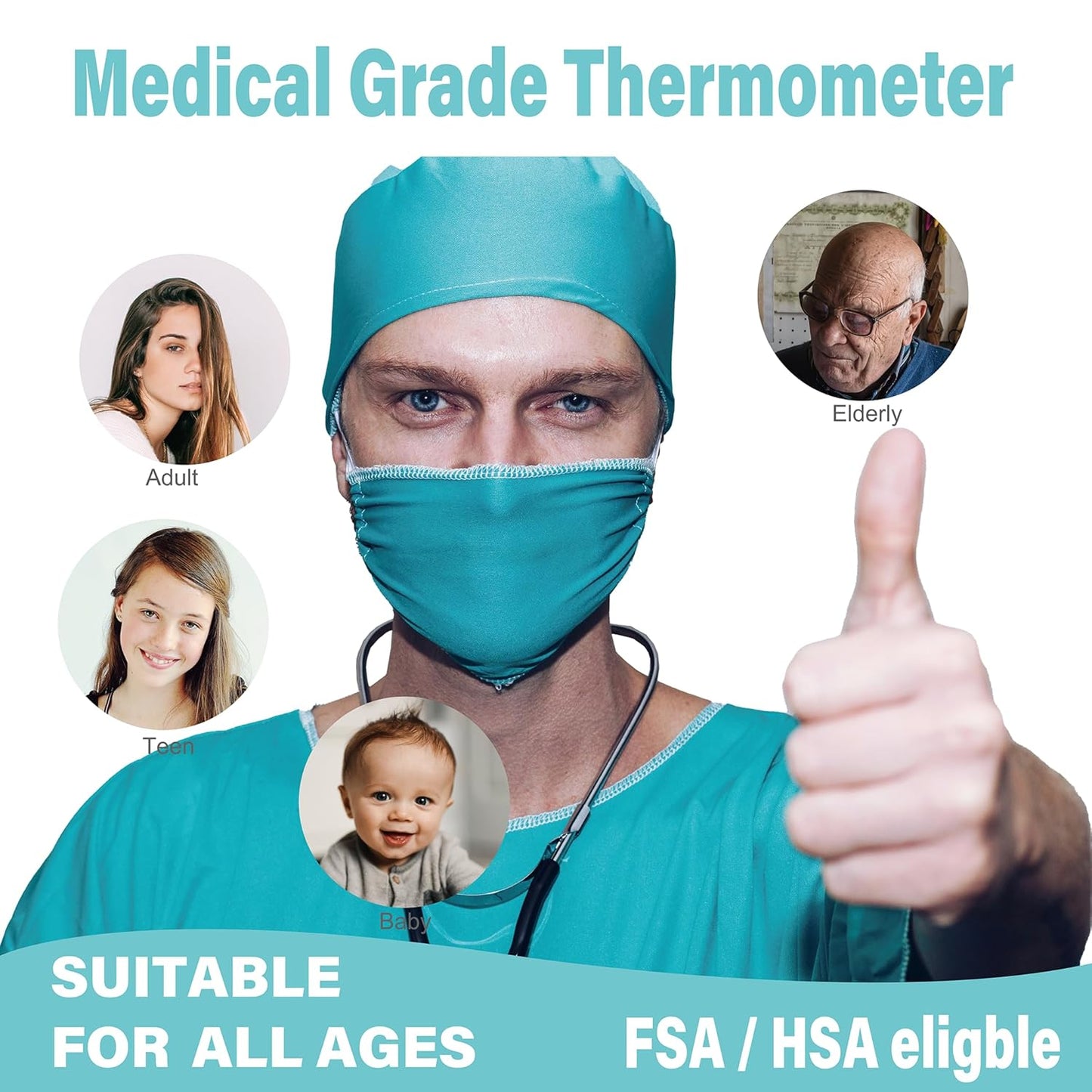 Amplim Non-Contact Forehead Thermometer for Kids and Adults. AmpMed No-Touch Baby Head Temporal Thermometer. Touchless Digital Fever Thermometer for Accurate Temperature Reading (White Blue)