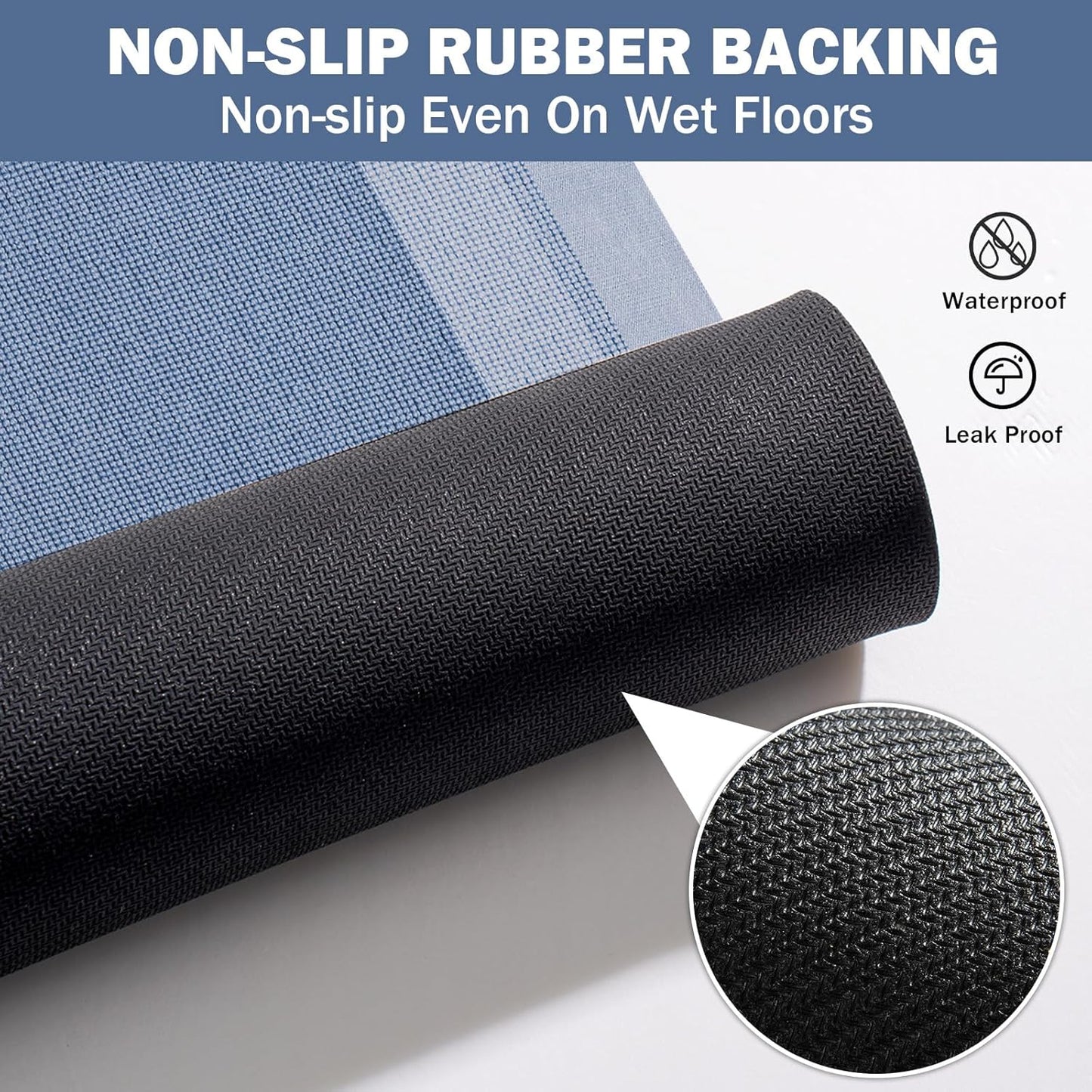 Non Slip Long Bath Mat Bathroom Runner, Rubber Backing Ultra Thin Bathroom Rugs Fit Under Door Quick Dry Super Absorbent Washable Bath Rug Shower Mat for Bathtub Sink Floor, Blue 24"x48"