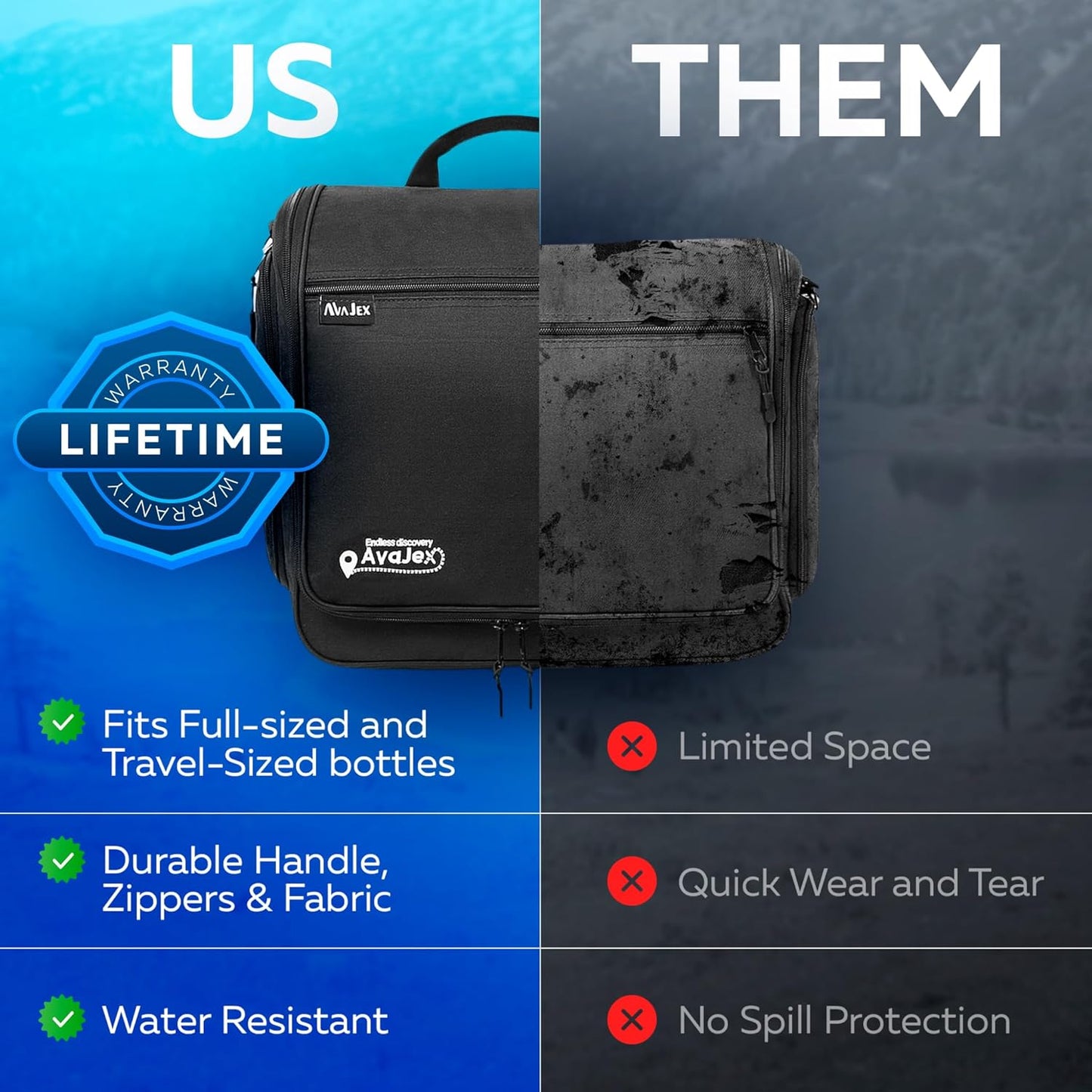 Extra Large (11.8”x11.8”x4”) Hanging Travel Toiletry Bag for Men and Women - Cosmetic Travel Bag With Shoulder Strap - Waterproof Hygiene Bag with Metal Swivel Hook and 19 Compartments for Toiletries