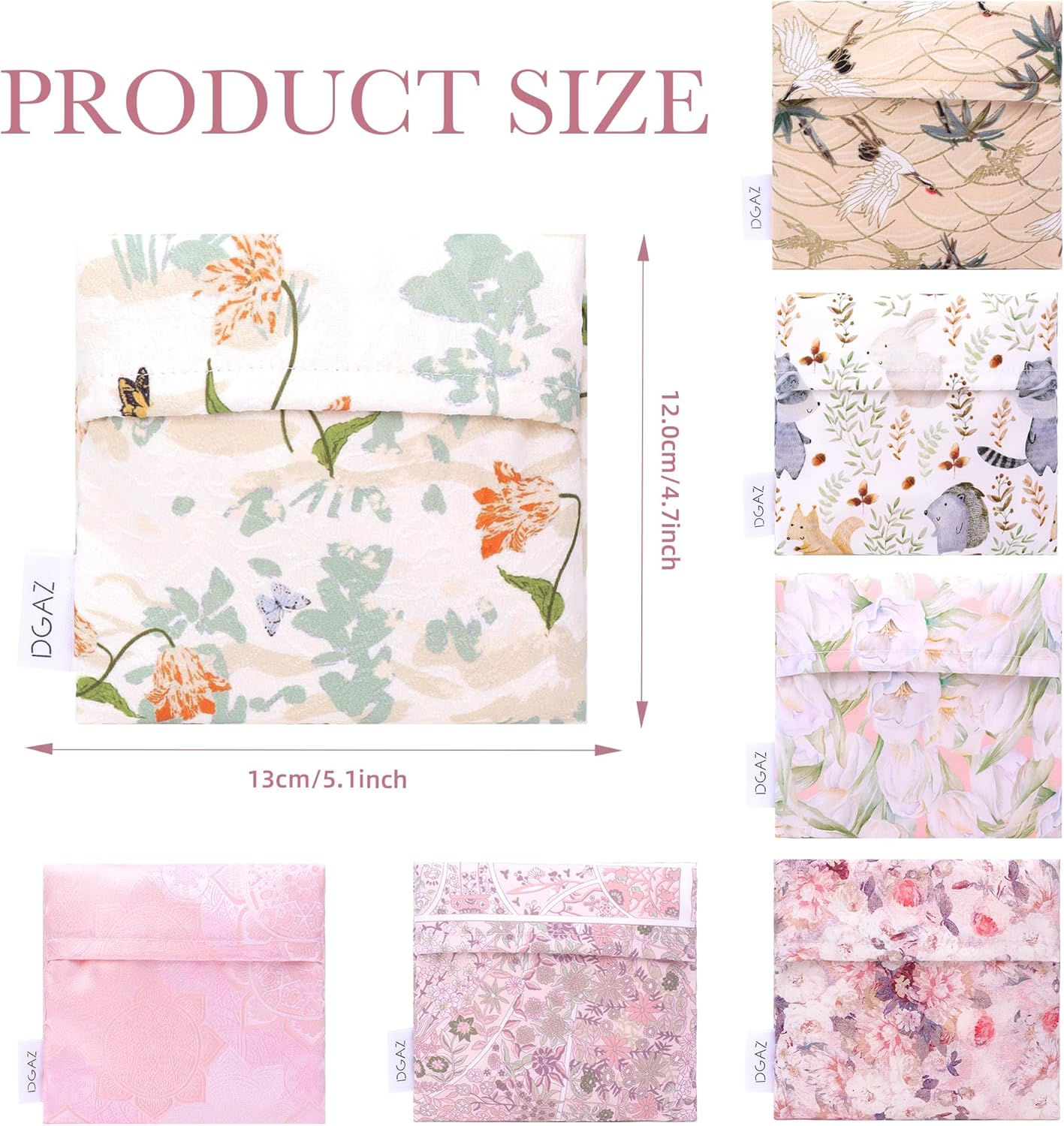 DGAZ Sanitary Napkin Storage Bag, Period Bag for Teen Aged Girls, Portable Period Bag for Panty Liners/Menstrual Cup/Small Tampons，Mini Makeup Bag for Purse(Orchid Grass)