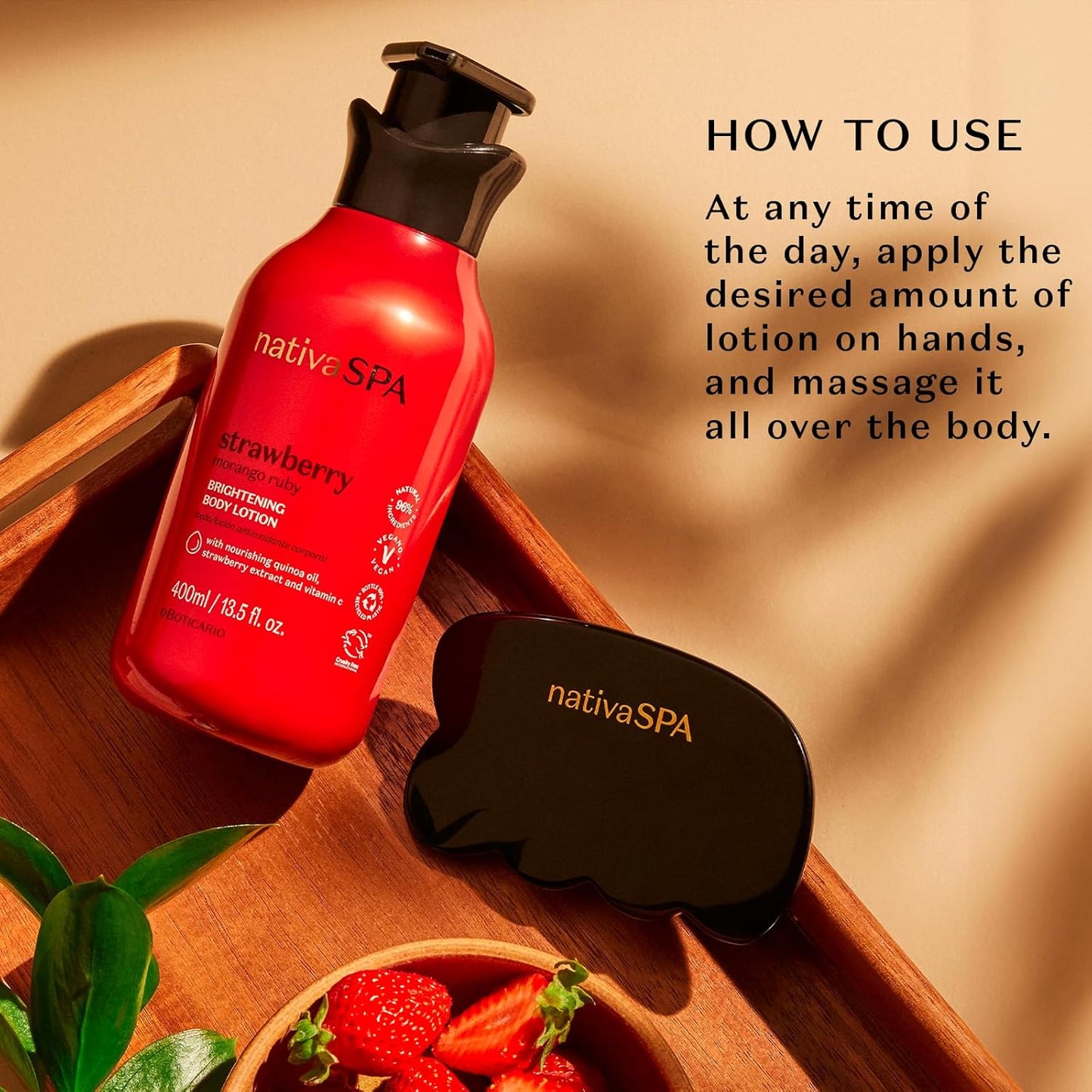 Nativa SPA by O Boticário, Ruby Strawberry Antioxidant Body Lotion, Brightening Vitamin C and Nourishment for Radiant Skin, 13.5 Ounce