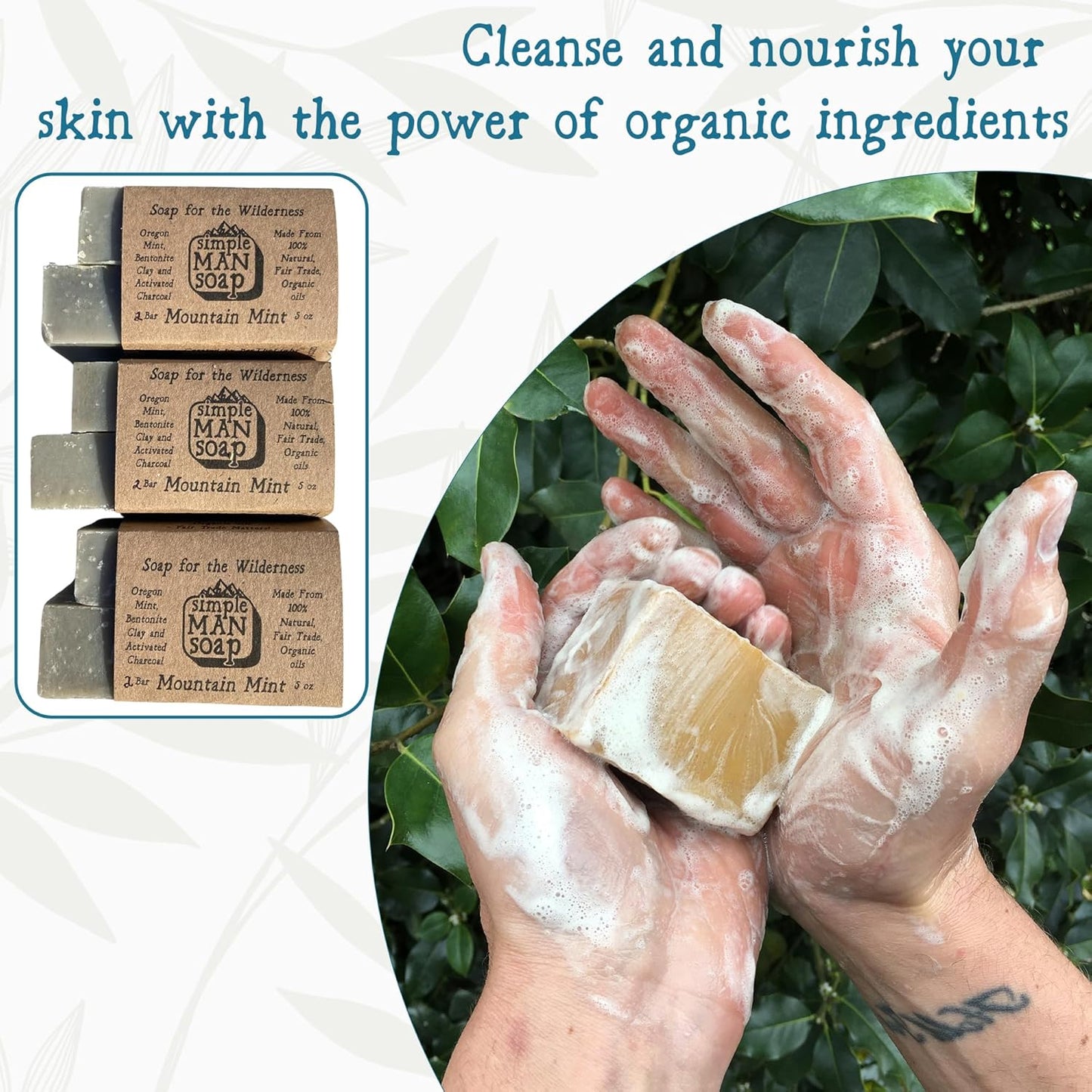 SimpleMan Soap Bar (Mountain Mint) - Men’s soap with Organic & Fair Trade Essential Oils - All Natural, Handmade Man Bath Soap Bars-Pack of 12-2.5 Ounce bars(30 Ounces Total)