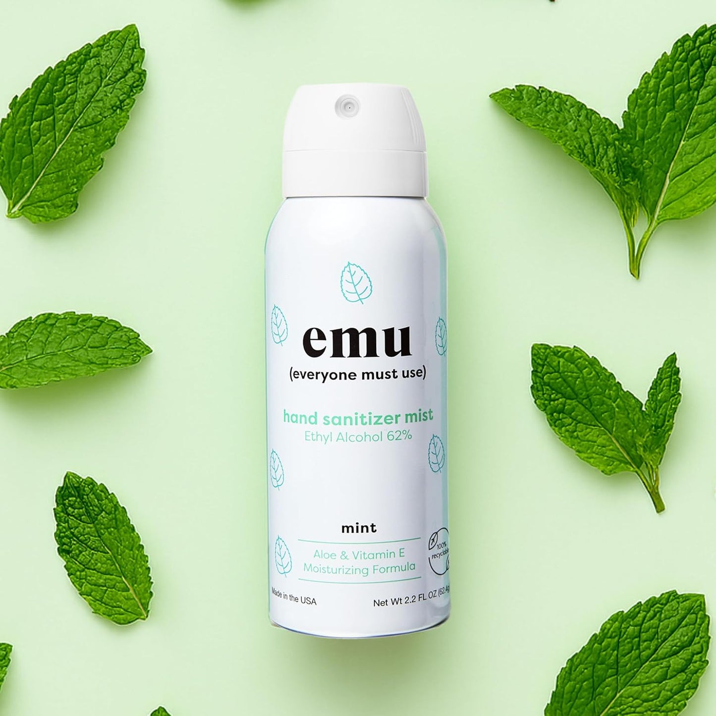 EMU (EVERYONE MUST USE) Hand Sanitizer pocket spray, Travel size 2.2oz. Cleanses Your Hands, Hydrating. Hand soap bulk. 24-hour disinfectant sanitizing. Made in USA (Pack3_Mint)