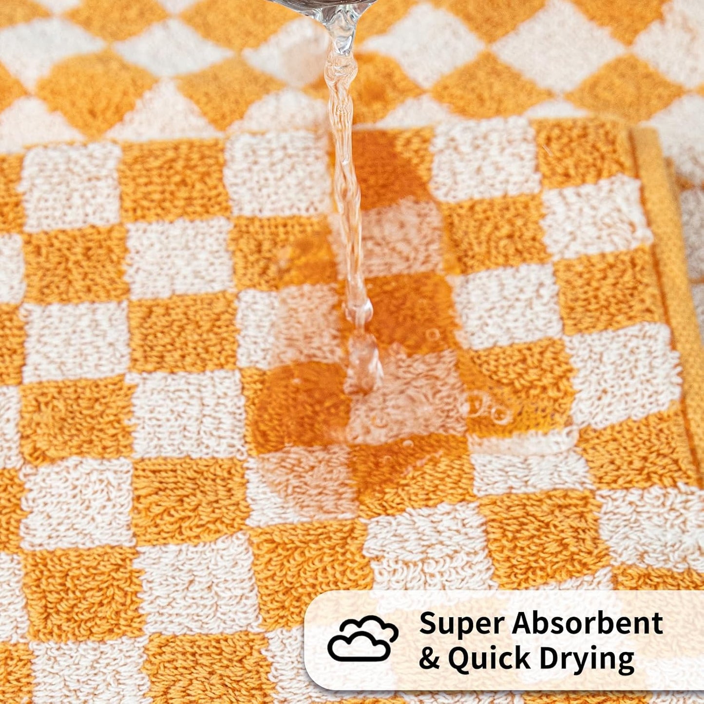 Checkered Bath Towels Set of 6 Large, 520GSM, 100% Cotton Shower Towels * 2 (55.12"*27.56"), Hand Towels * 4 (29.52"*13.77"),Towels for Bathroom、Pool、Hotel, Spa, Soft Absorbent（Orange