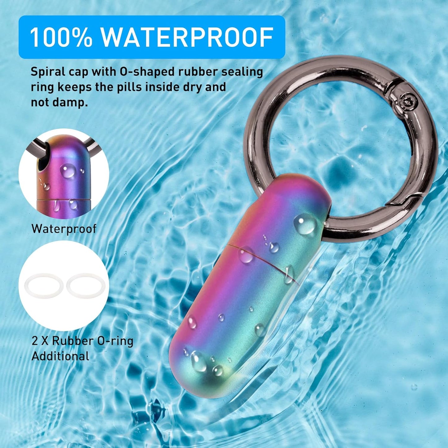 Micro Keychain Pill Holder Titanium Waterproof Mini Pill Container for Emergency Medicine，Travel Purse Pocket (Blue)