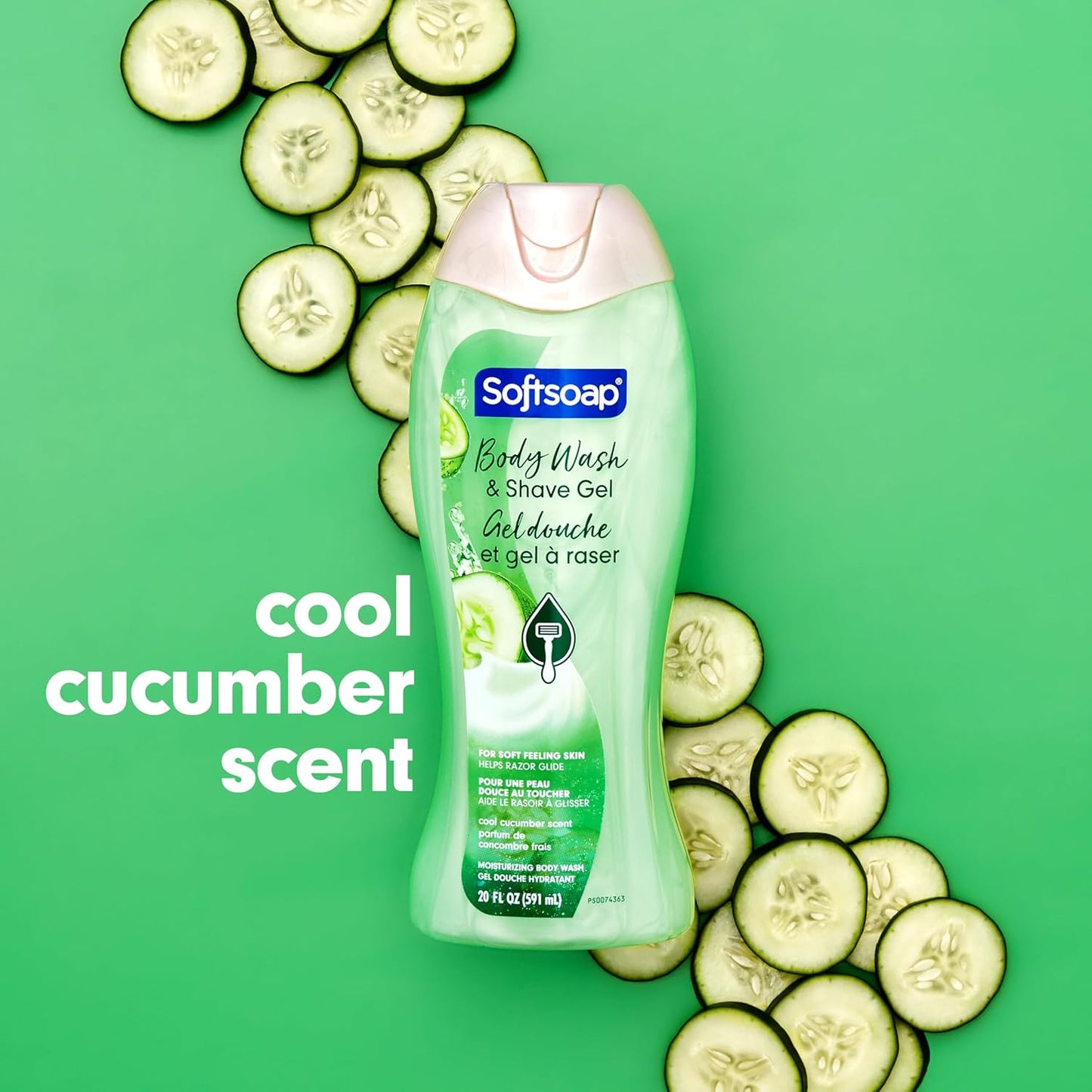 Softsoap Moisturizing Body Wash and Shave Gel, Cool Cucumber Scent, 20 fl oz Bottle