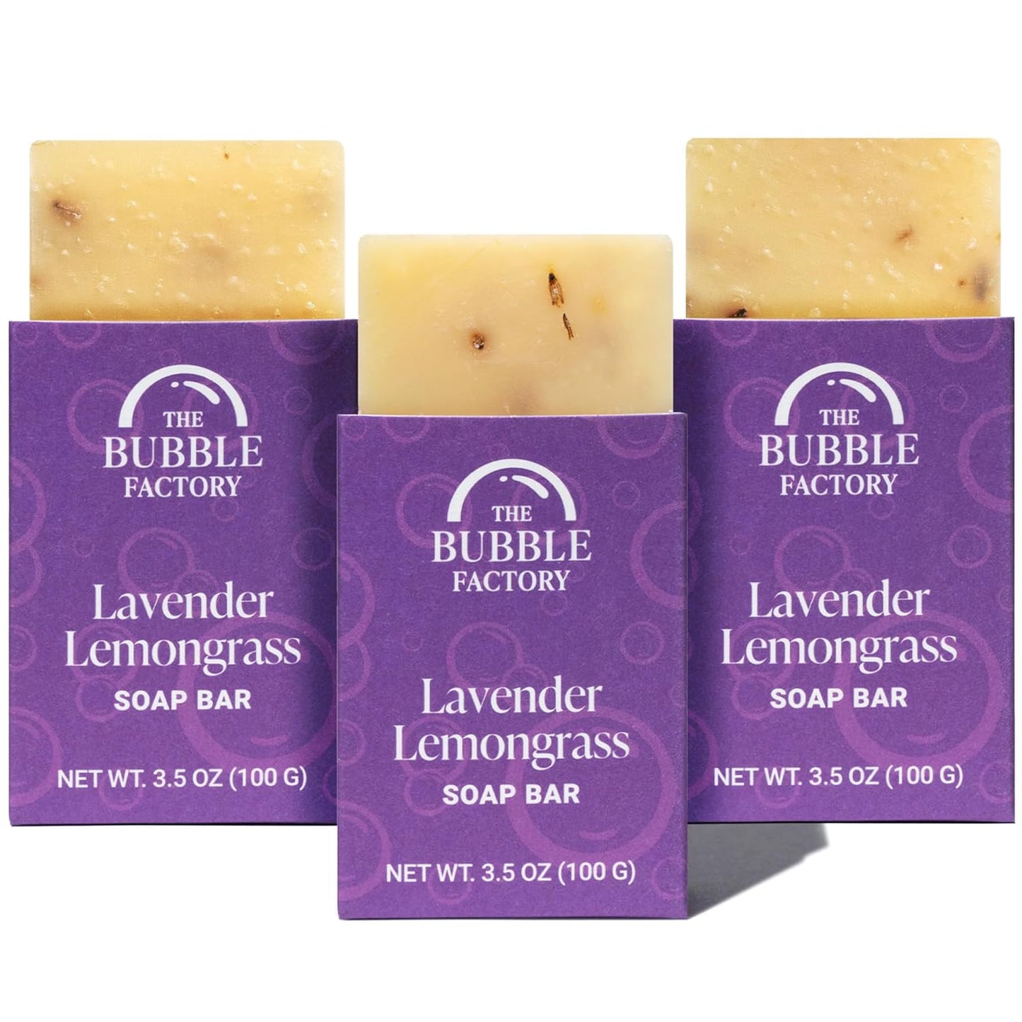 The Bubble Factory Handmade Natural Bath & Body Soap Bar, Vegan, All-Natural, Palm Oil Free, Made in USA with Shea Butter + Essential Oils, Lavender Lemongrass, 3 Bars