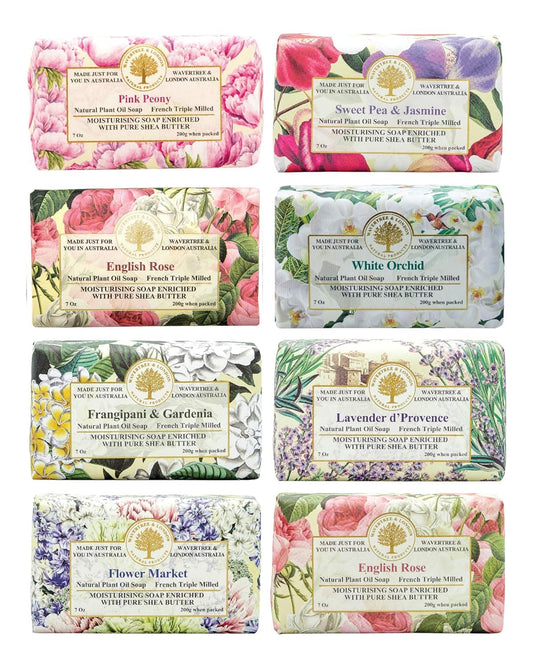Wavertree & London Assorted Fabulous Florals (8 Bars), 7oz Moisturizing Natural Soap Bars, French -Milled and enriched with Shea Butter