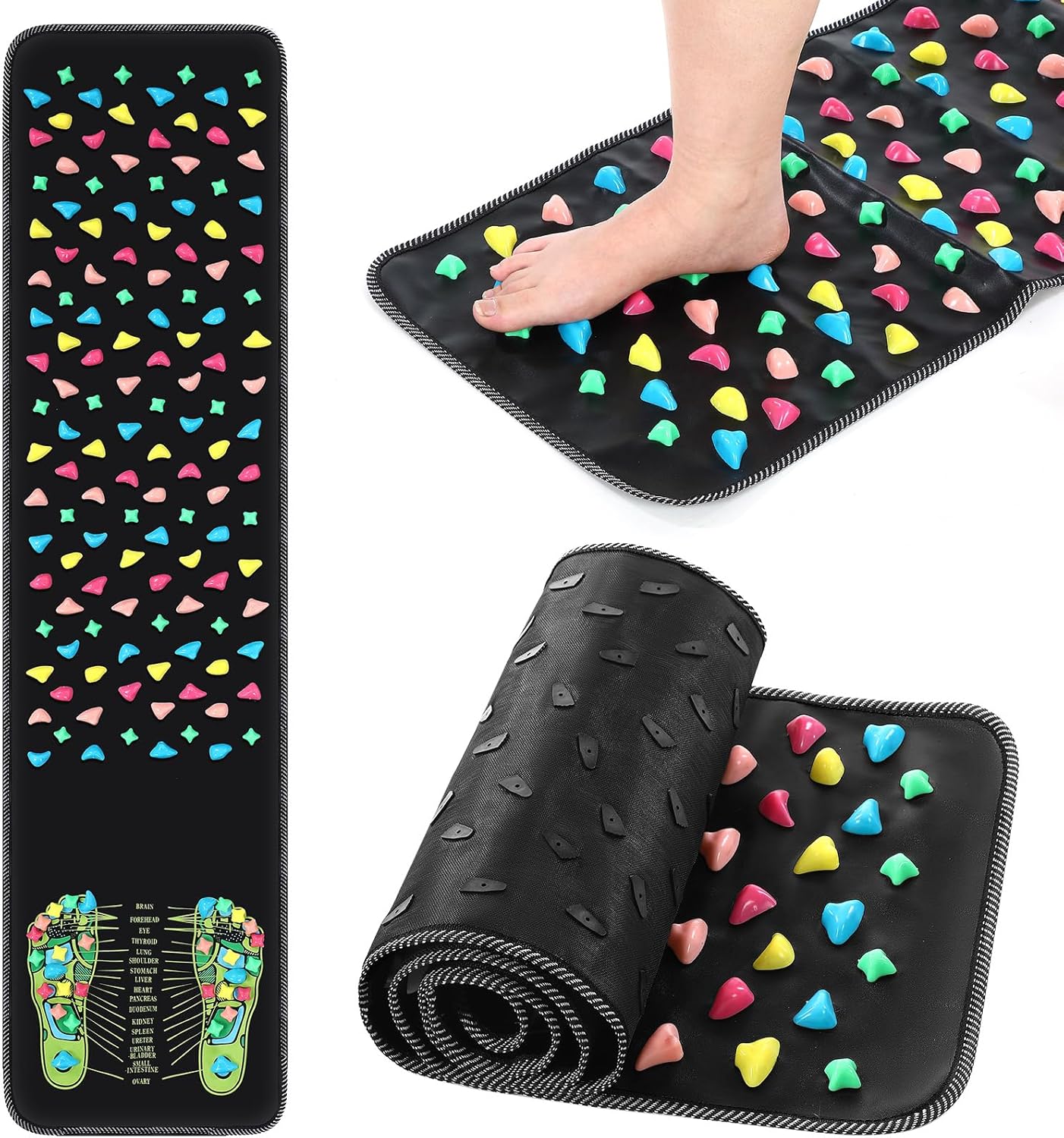 BBTO Foot Massage Mat Reflexology Walk Stone Road for Acupressure Foot Massage Acupoint Mat for Long Sitting Elderly Students and Office Workers(55.12 x 13.78 Inches)