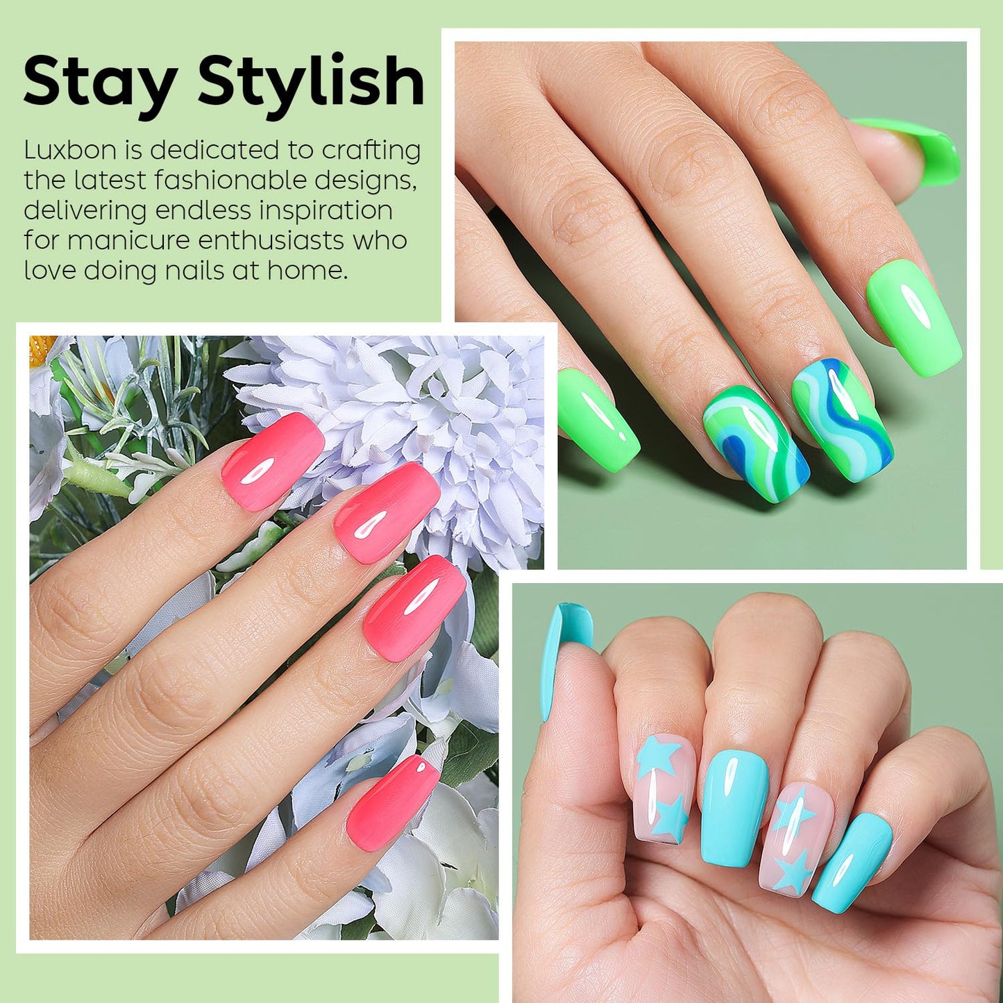 Luxbon 12 pcs Gel Nail Polish Set - Summer Color Set Long Lasting Gel Polish, uv led Soak Off Nail Art Designs Manicure Kit 006