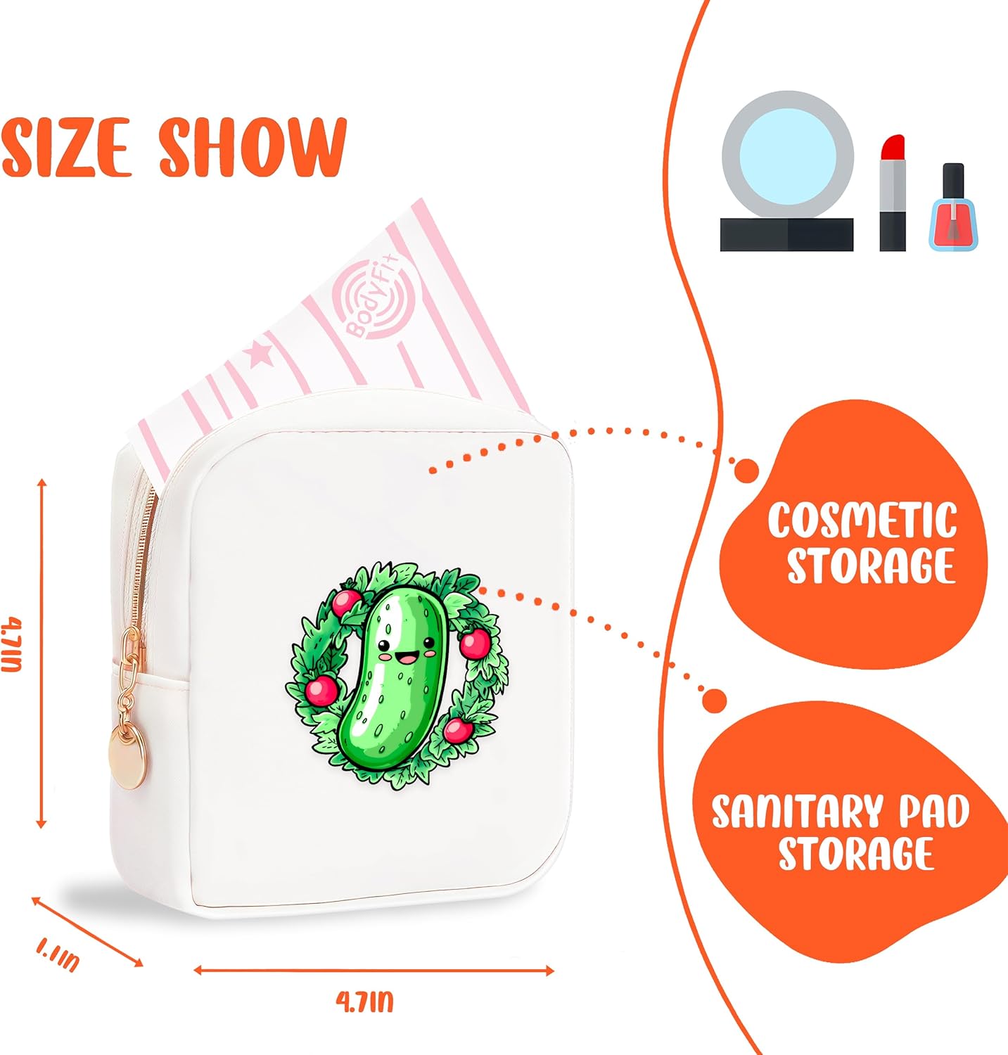 Pickle Mini Makeup Bag, Pickle Gift For Women Girls, Cute Portable Zipper Pouch Cosmetic Bag For Teen Girls Kids, Small Storage Bag For Sanitary Pad, Period napkin bag!