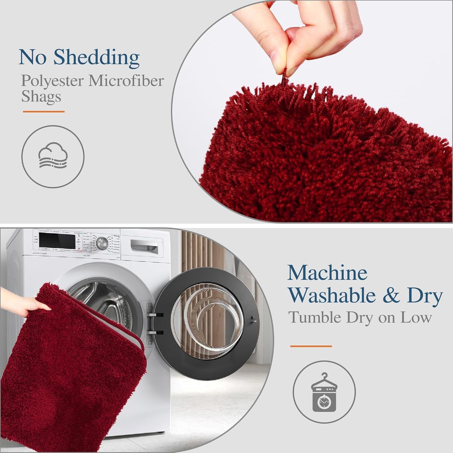 Walensee Shaggy Bath Mat (24 x 60, Red) - Luxury Machine Washable Microfiber Rug with Extra Soft, Absorbent Pile and Non-Slip Backing for Bathroom Floor