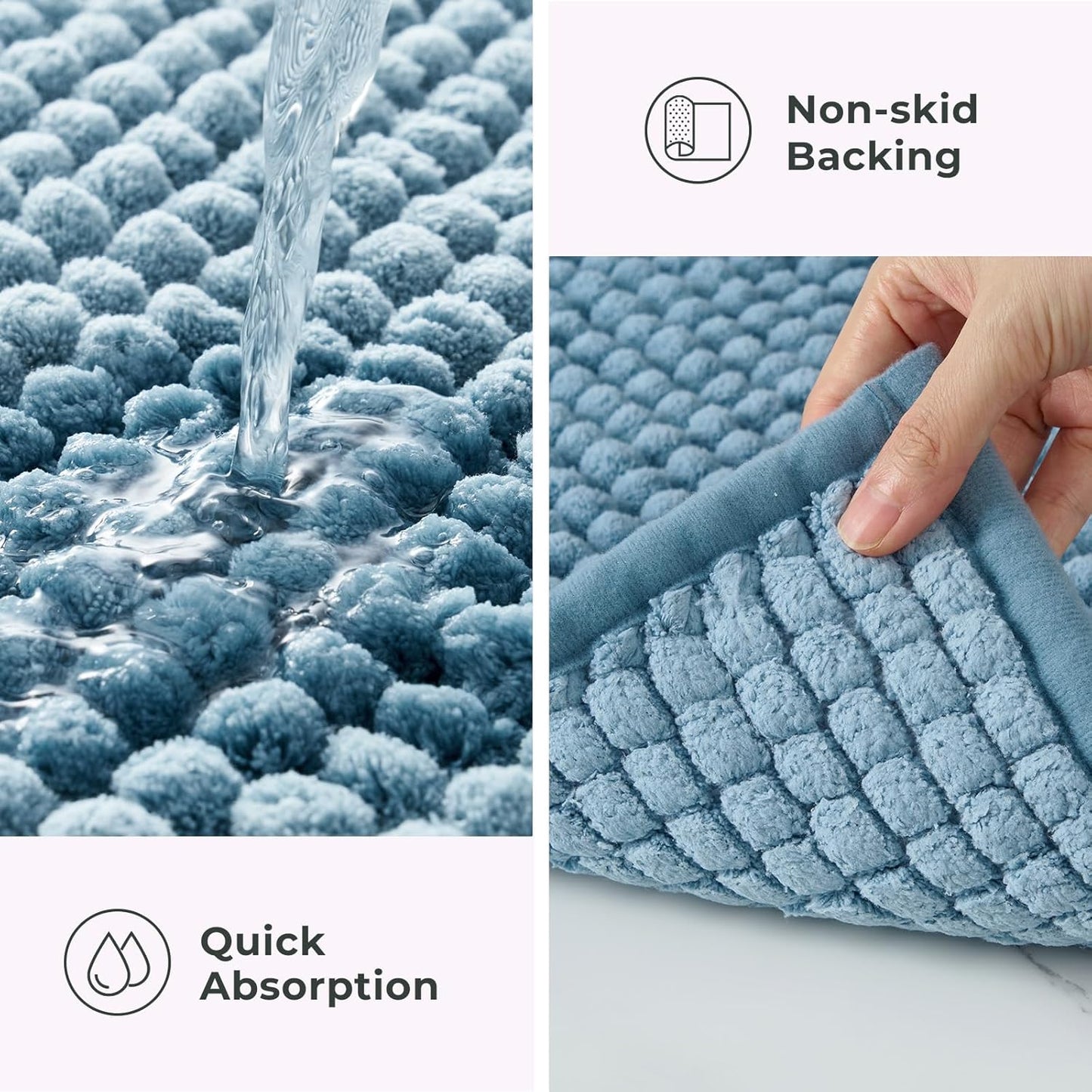 FRESHMINT Thick Chunky Chenille Bathroom Rugs 24"x36", Non Slip Bath Mat for Bathroom Floor, Large Soft Bathroom Decor Accessories, Cute Shower Mat Water Absorbent, Washable, Stone Blue