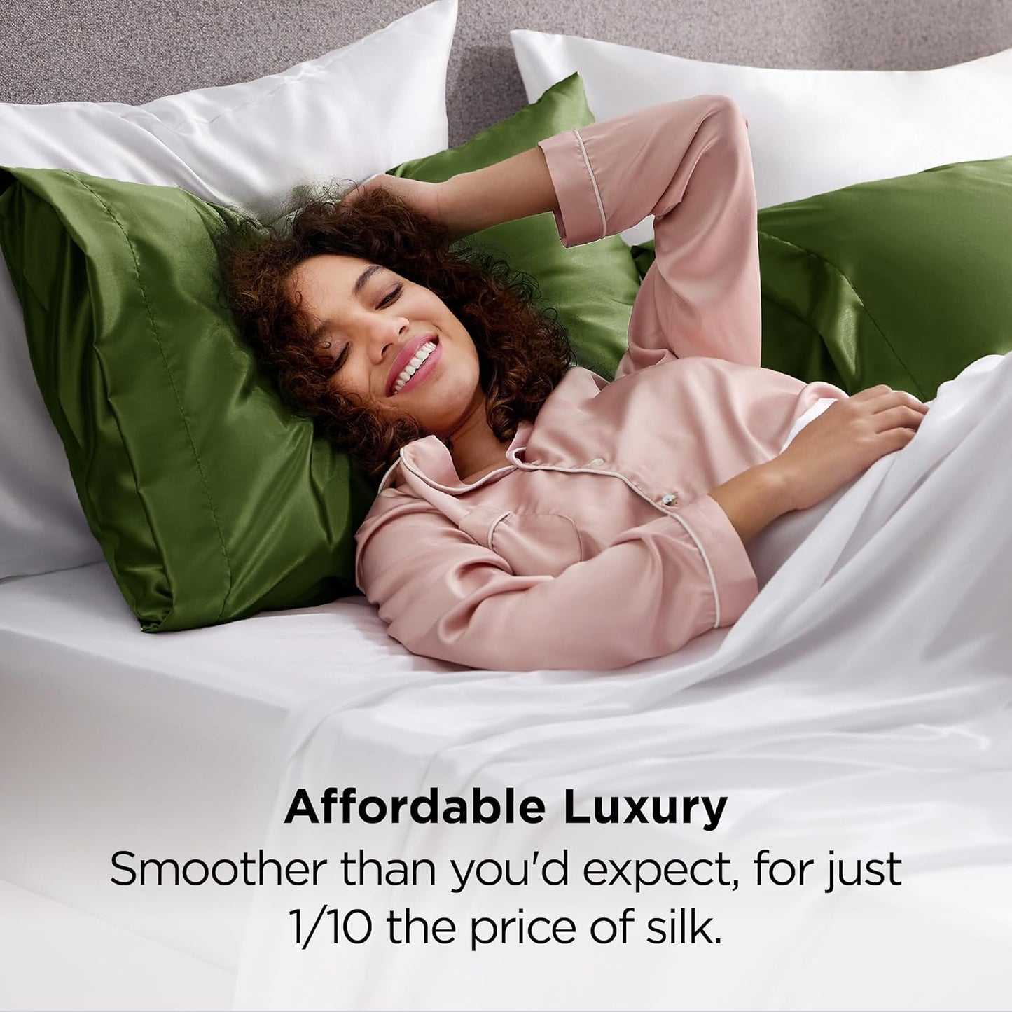 Bedsure King Size Satin Pillowcase Set of 2 - Pesto Silky Pillow Cases for Hair and Skin with Envelope Closure, Similar to Silk Pillow Cases, Gifts for Women Men, 20x36 Inches, 2pcs