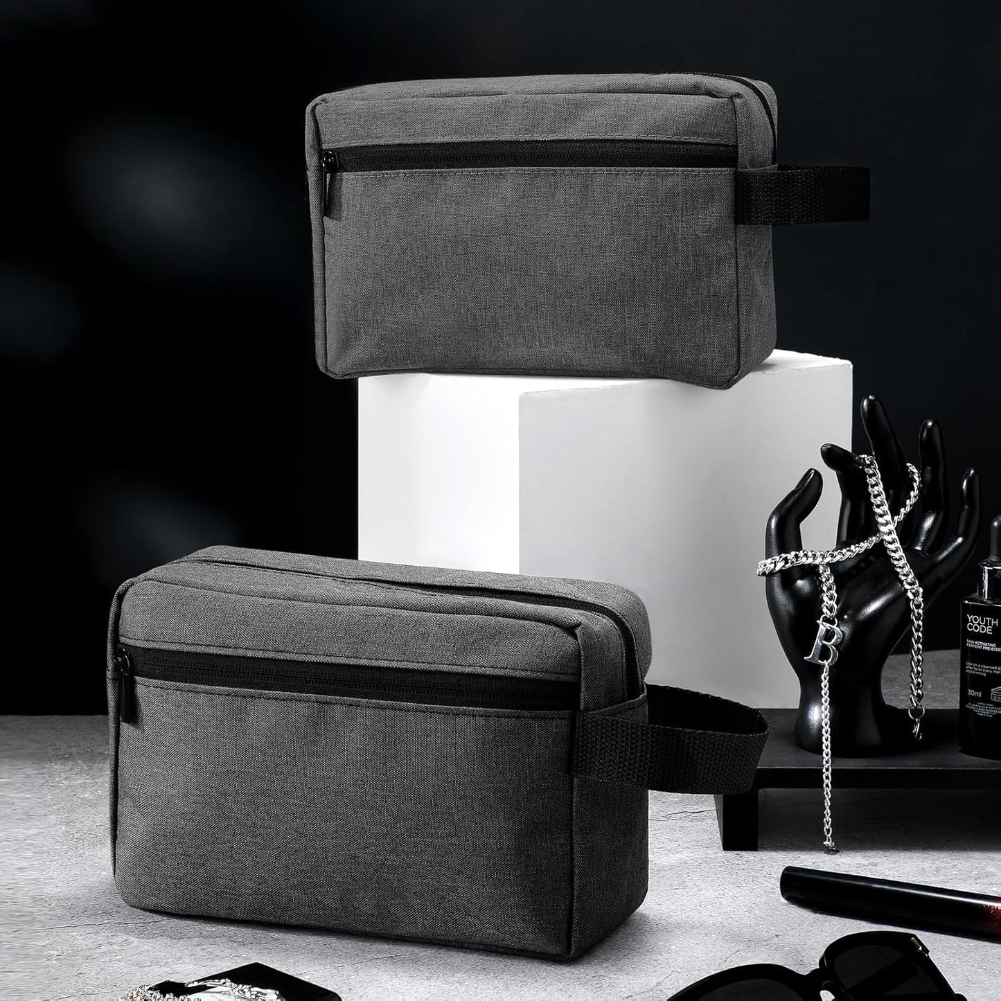 Paterr 16 Pcs Travel Toiletry Bag for Women Men Large Water Resistant Shaving Bag Hanging Cosmetic Bag with Handle and Divider Storage Travel Pouch Case (Dark Gray)