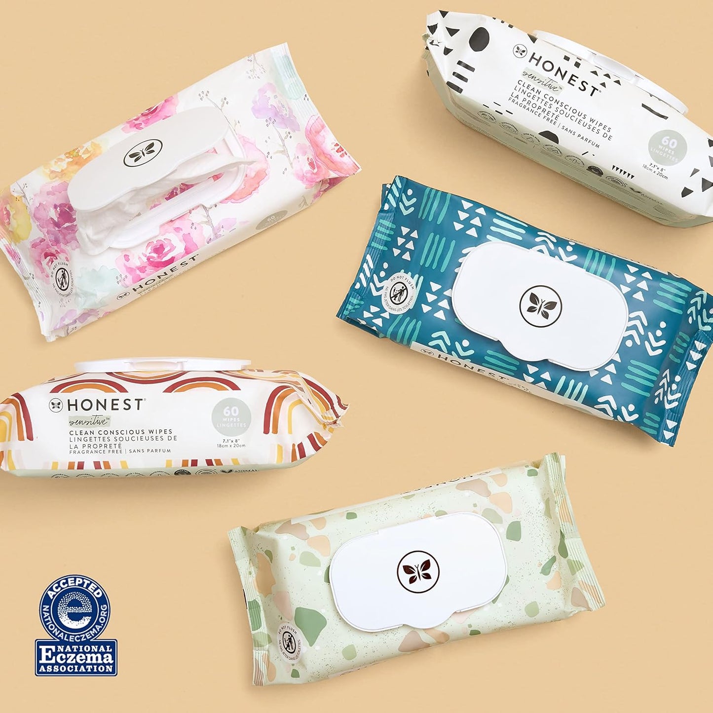 The Honest Company Clean Conscious Multi-Use Wipes Hypoallergenic and Unscented for Sensitive Baby Skin Over 99% Water Compostable Plant Based Baby Wipes Rose Blossom 60 Count