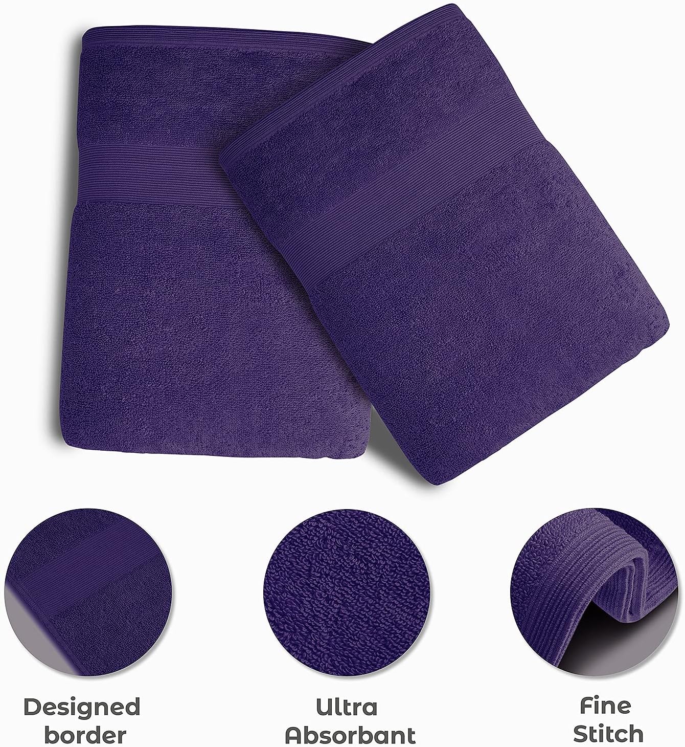 Softolle Luxury Bath Towels Set of 4 (27” x 54”) | Towels for Bathroom | Super Soft | Highly Absorbent Towels for Home, Spa, Gym (Purple)