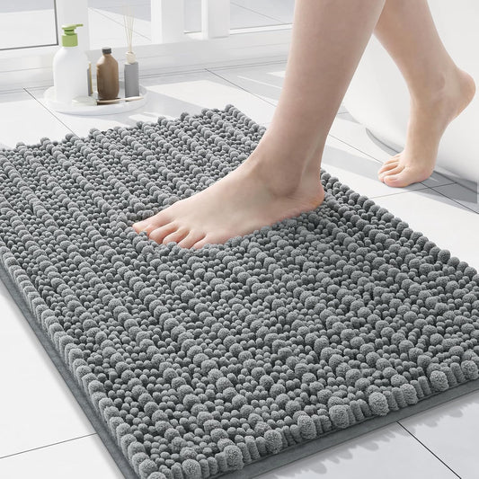 Arotive Luxury Chenille Bathroom Rug Mat, Extra Soft Thick Absorbent Shaggy Bath Rugs, Non-Slip Machine Wash Dry, Plush Bath Mats for Bathroom, Shower and Tub, 30x17, Grey