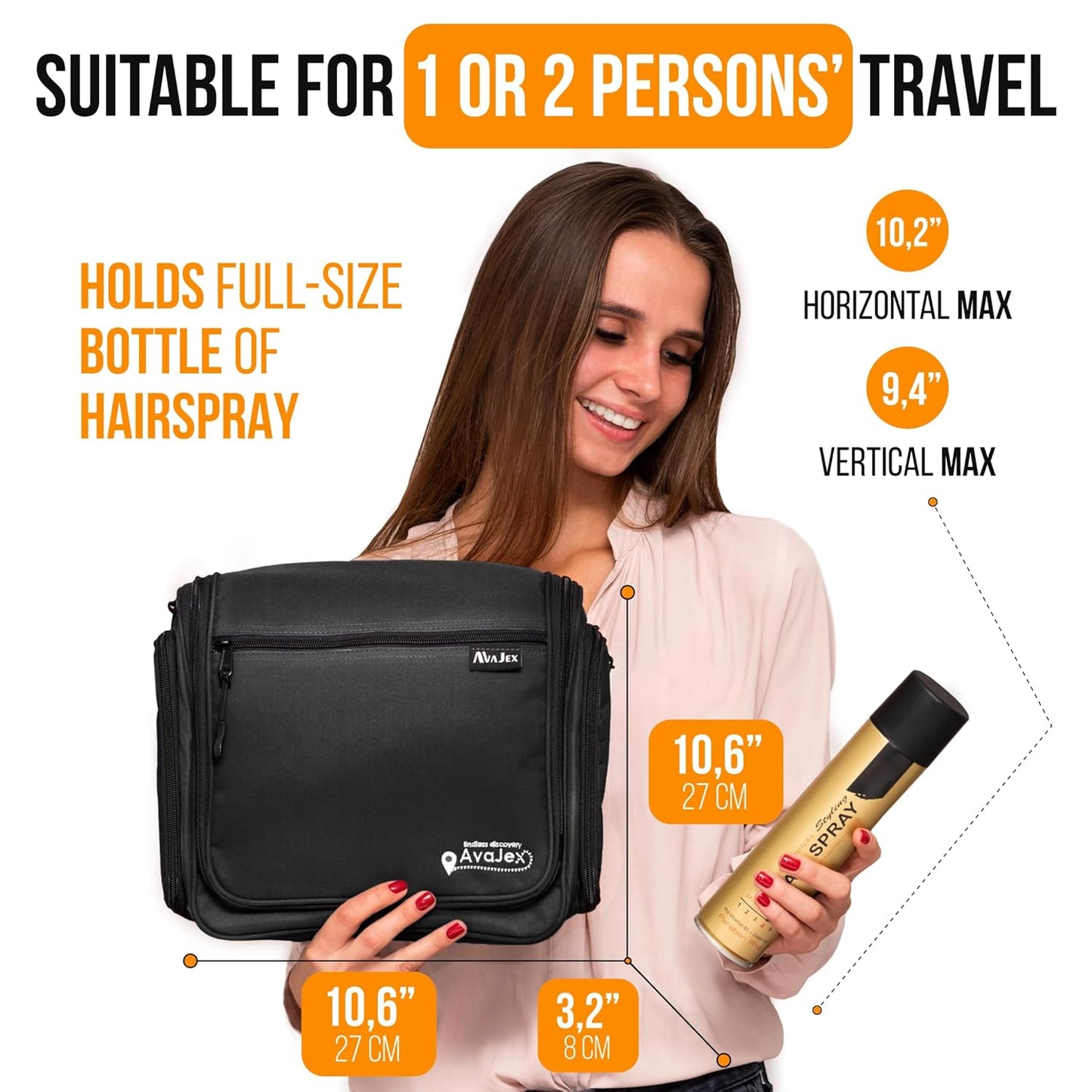 Travel Toiletry Bag for Men and Women - (10.6”x10.6”x3.2”) Large Hanging Toiletry Organizer - Waterproof Hygiene Bag with Metal XXL Swivel Hook, with Sturdy Zippers and 19 Compartments for Toiletries